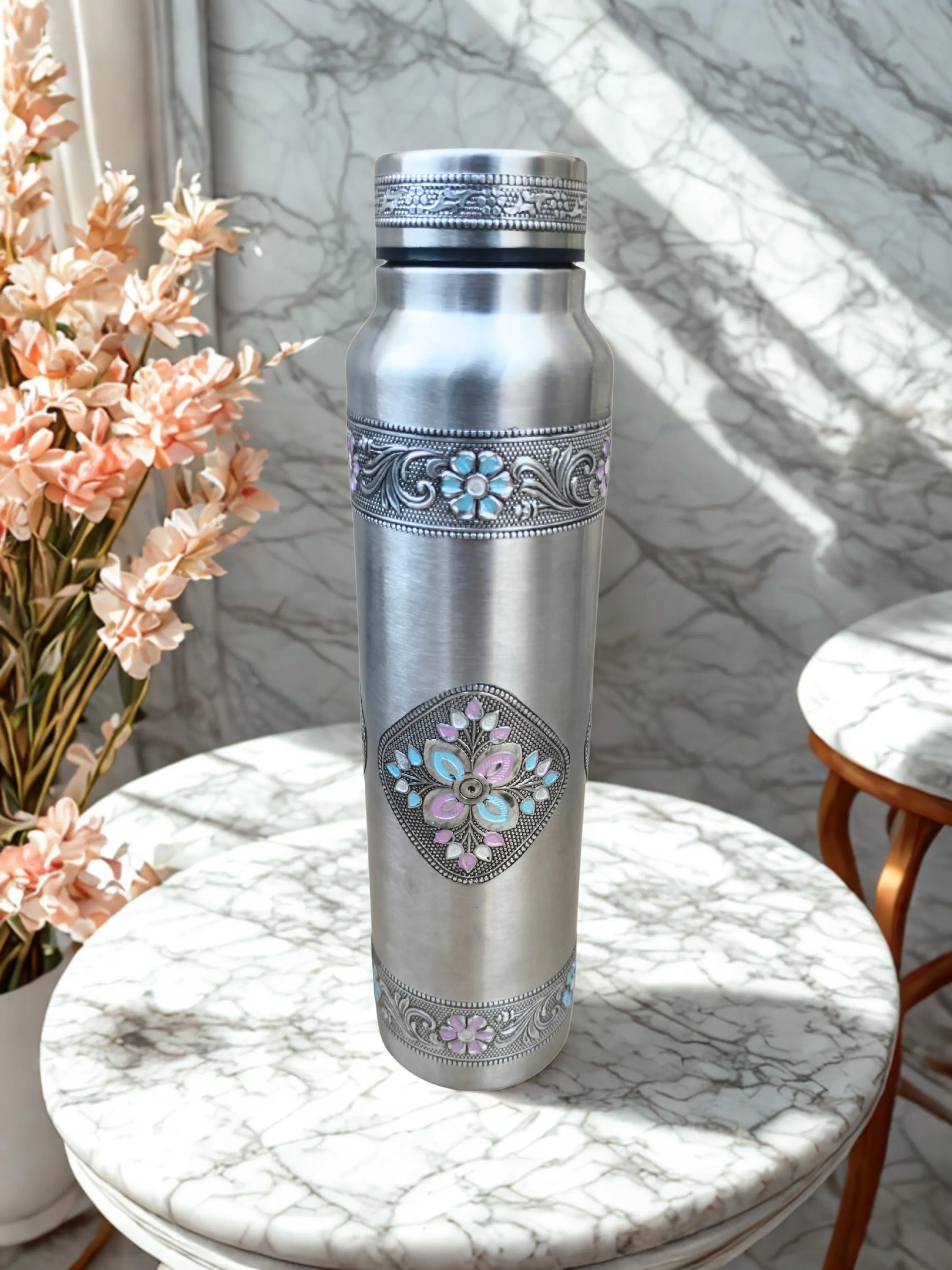 Handcrafted Meenakari Stainless Steel Water Bottle – 1000ml Oxidised Enamel Work - image 5