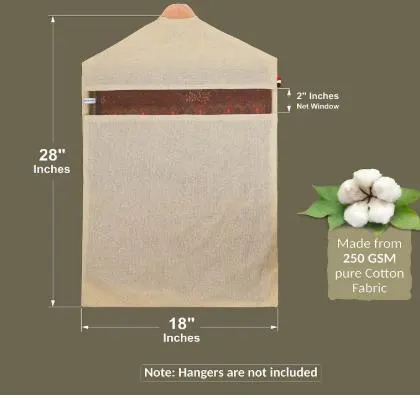 Pure Cotton Reusable Handmade Garment Cover, Eco-Friendly Clothes Storage with Net Window.