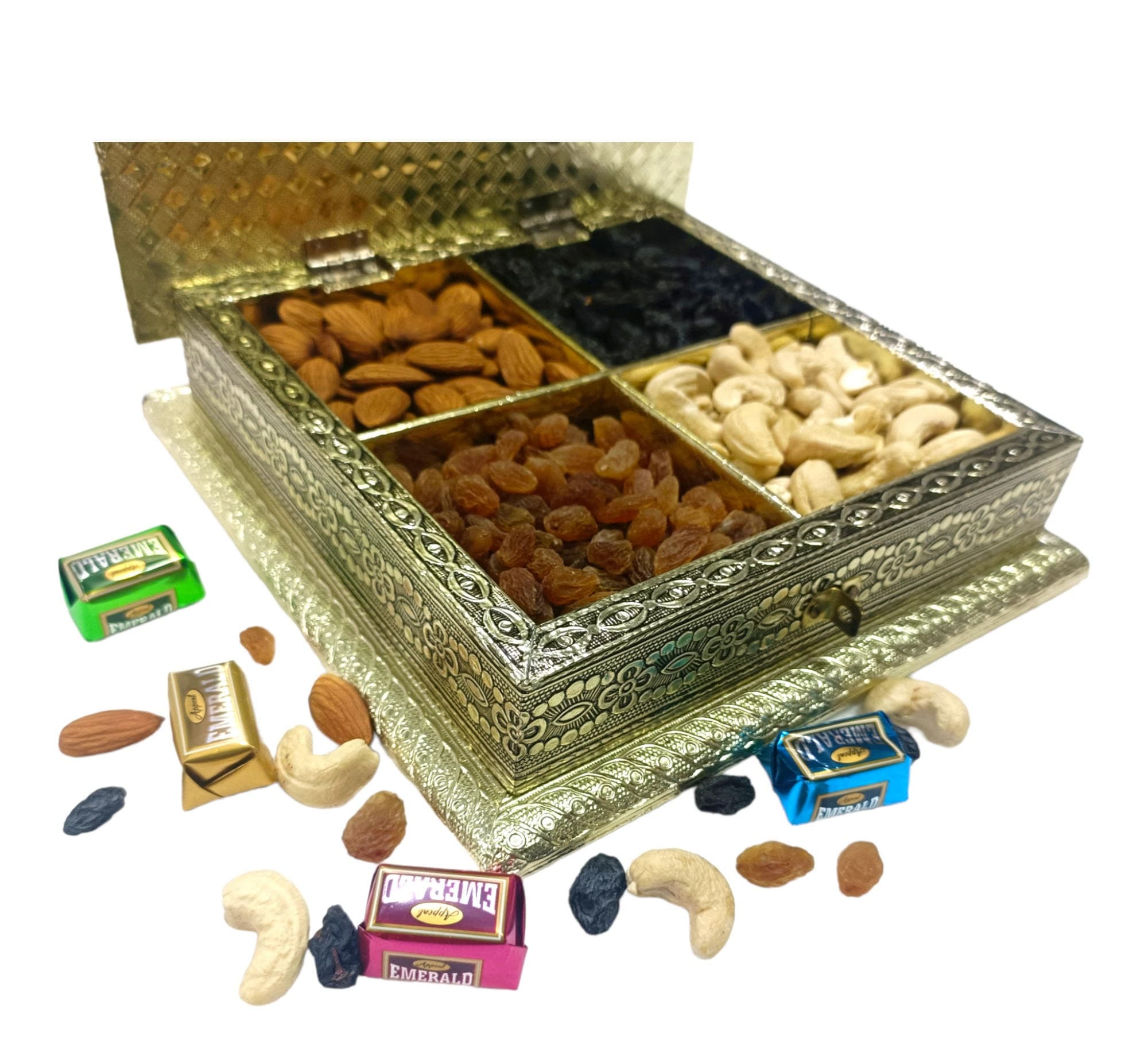 This box is made of wood and covered with traditional design metal foil
Wooden Chocolat,Mukhvas Box
Decorative dry fruit box
Handmade wooden dry fruit box
Festive,Traditional And Wedding Wooden Meenakari Dry Fruit Box
Handcrafted wooden dry fruit box