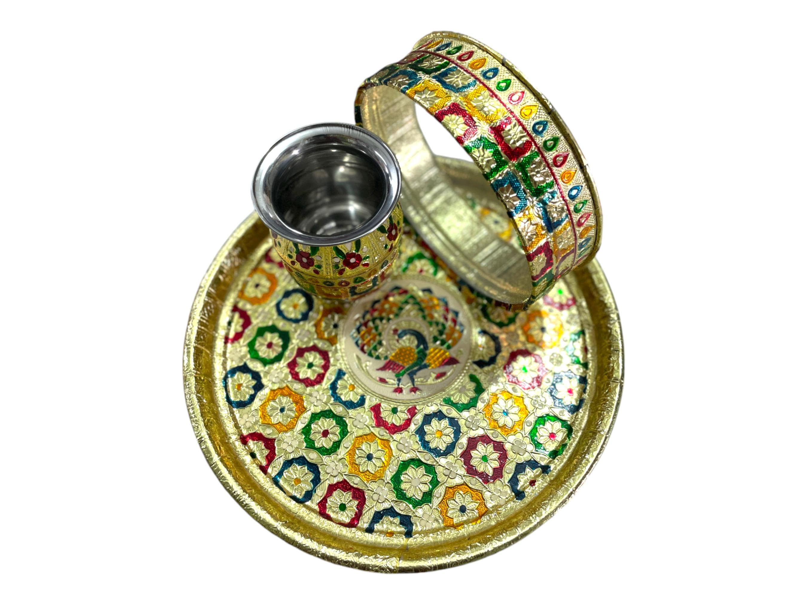 Handcrafted Meenakari Pooja Thali Set – Karwa Chauth Gift - image 3