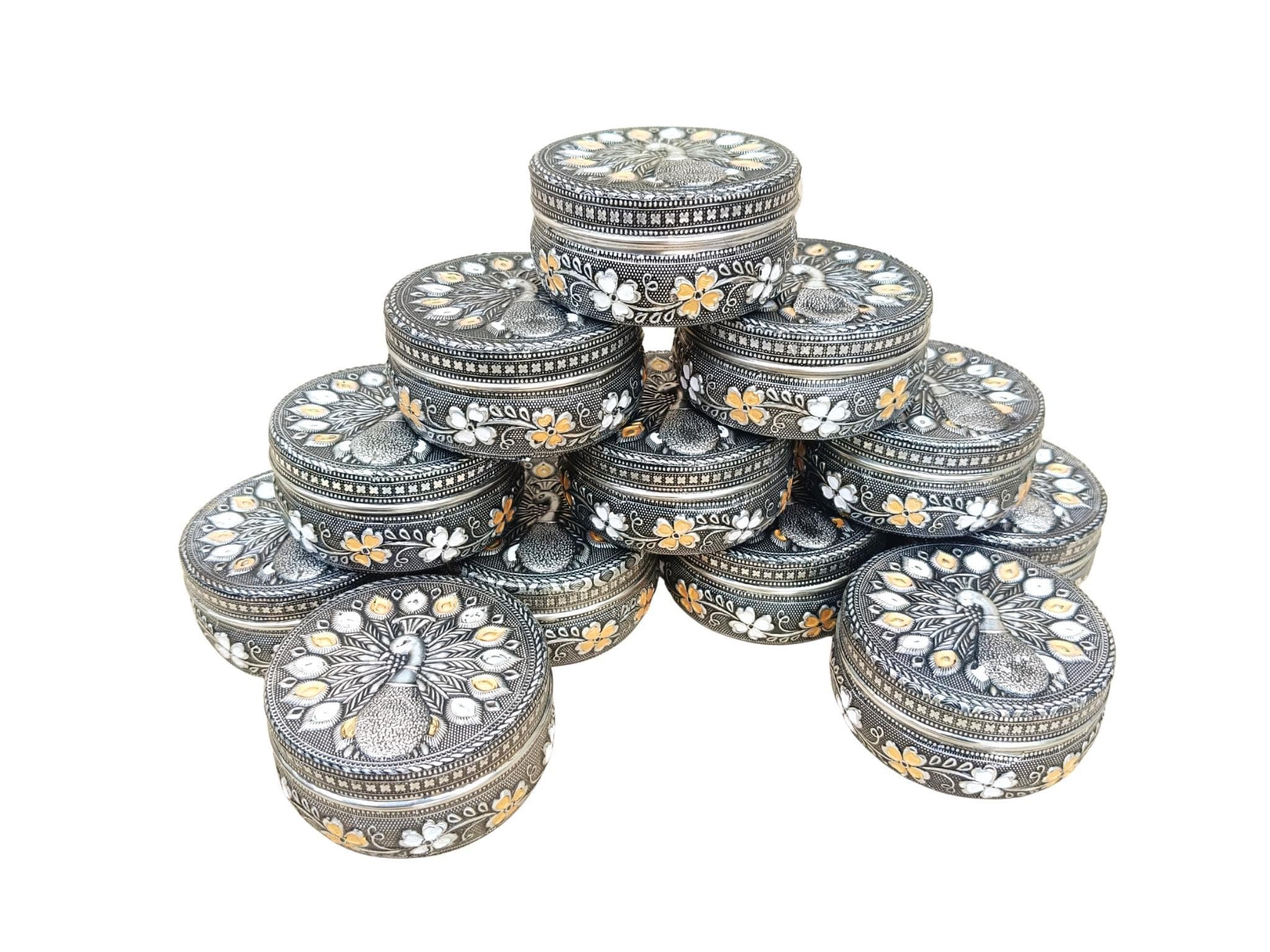 Meenakari Dabba Box – Oxidized Stainless Steel, Indian Wedding Favor - image 4