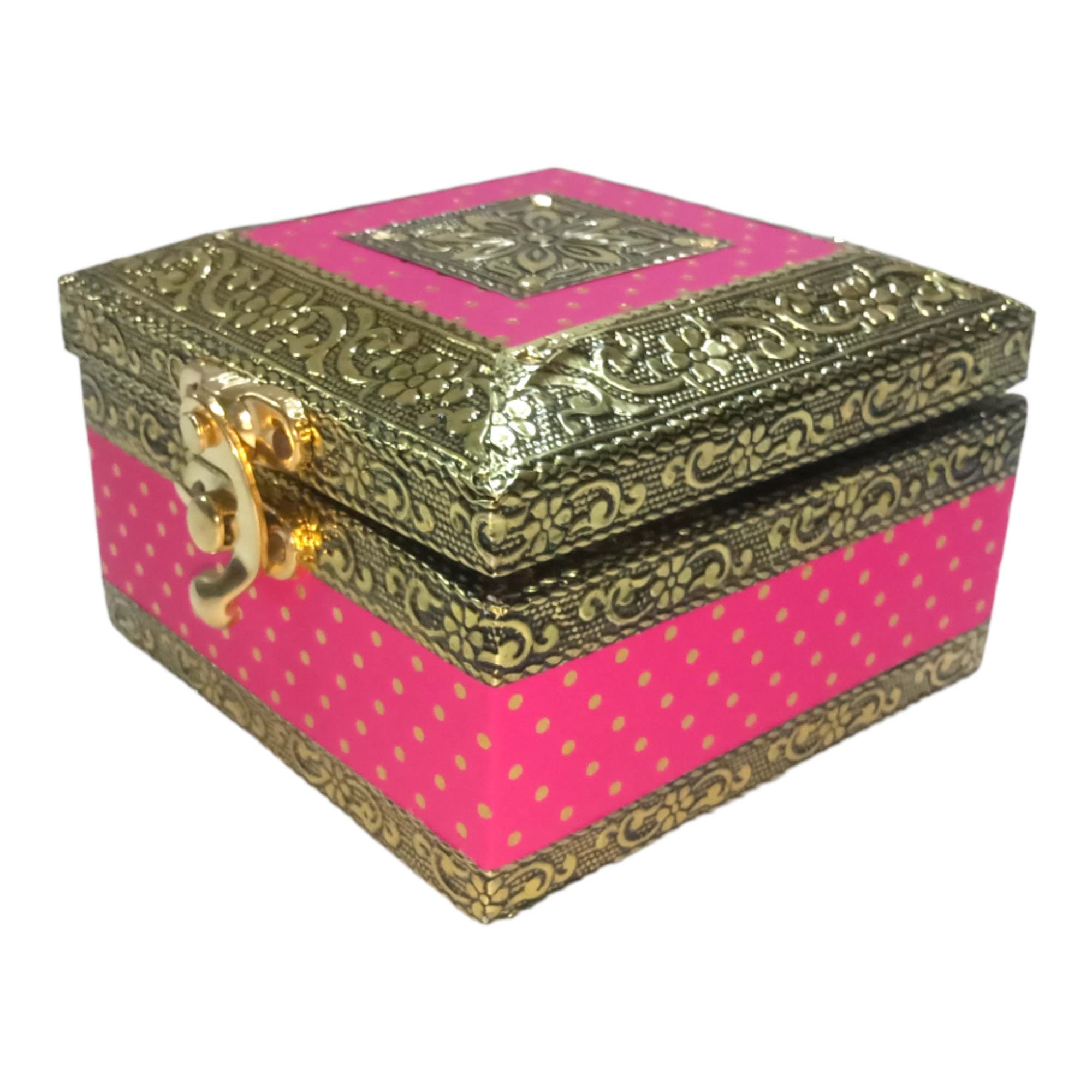 Handcrafted Wooden Jewelry Box: Pink Meenakari Indian Gift Box