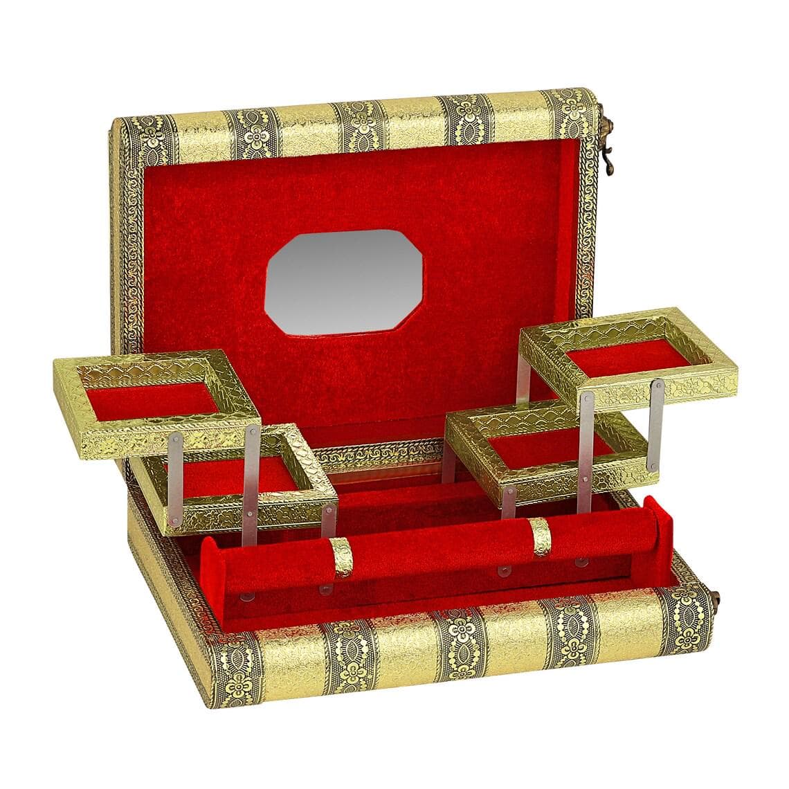 Handmade Oxidized Meenakari Wooden Bangle Box, Red Velvet Jewelry Box For Women And Girls - image 3