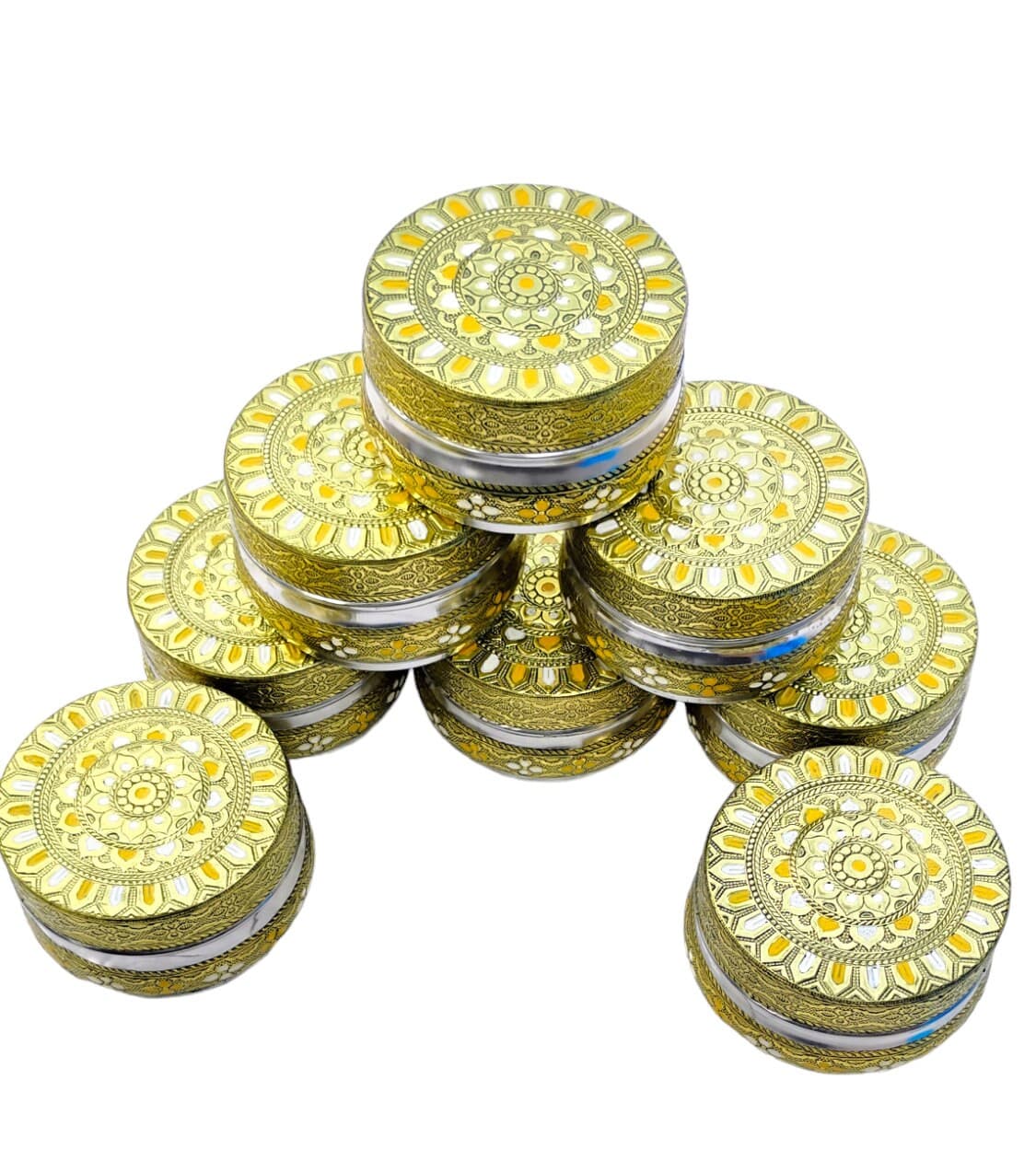 Handcrafted Meenakari Stainless Steel Dabba Containers, Decorative Oxidized Storage Box (8 Pcs)
