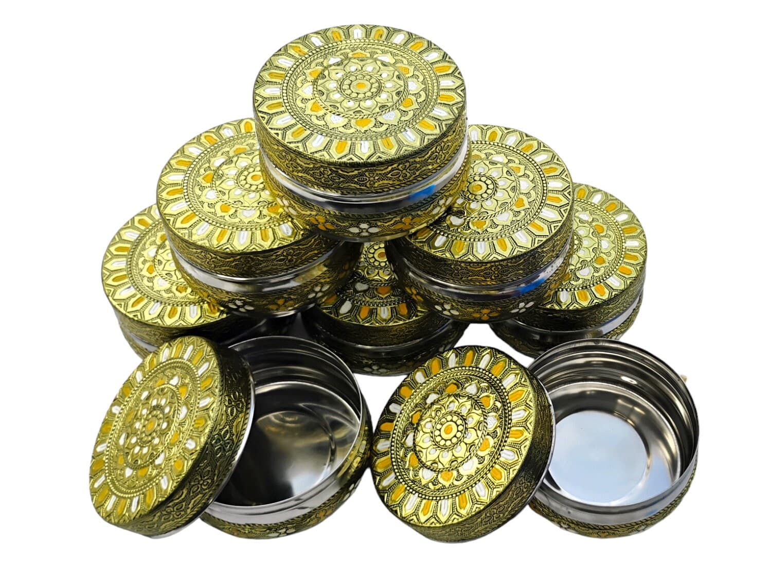 Handcrafted Meenakari Stainless Steel Dabba Containers, Decorative Oxidized Storage Box (8 Pcs) - image 3