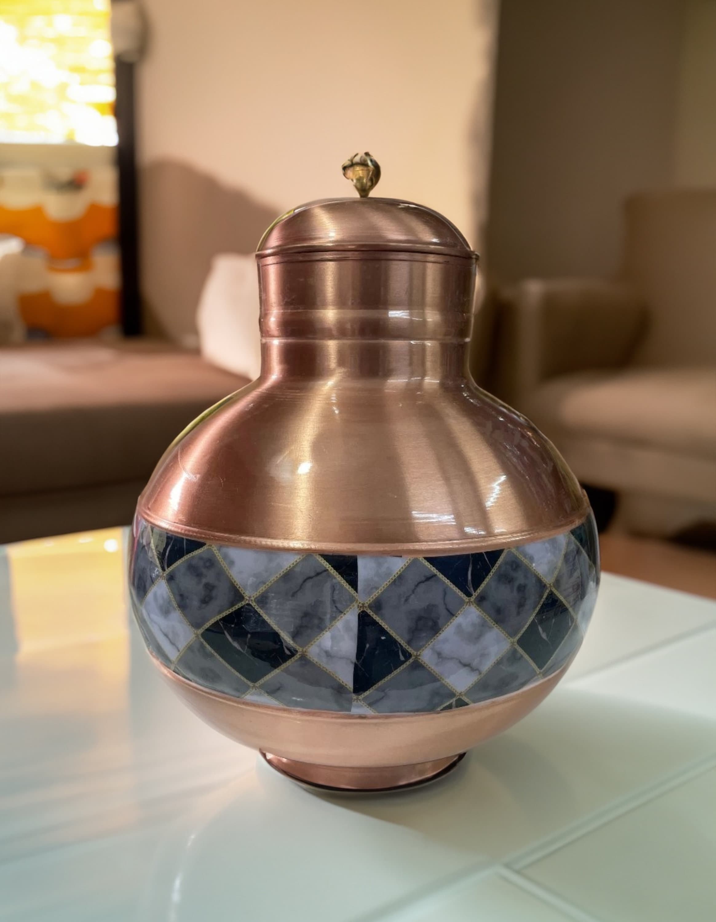 Hand Hammered Copper Water Dispenser, Ayurvedic Decor