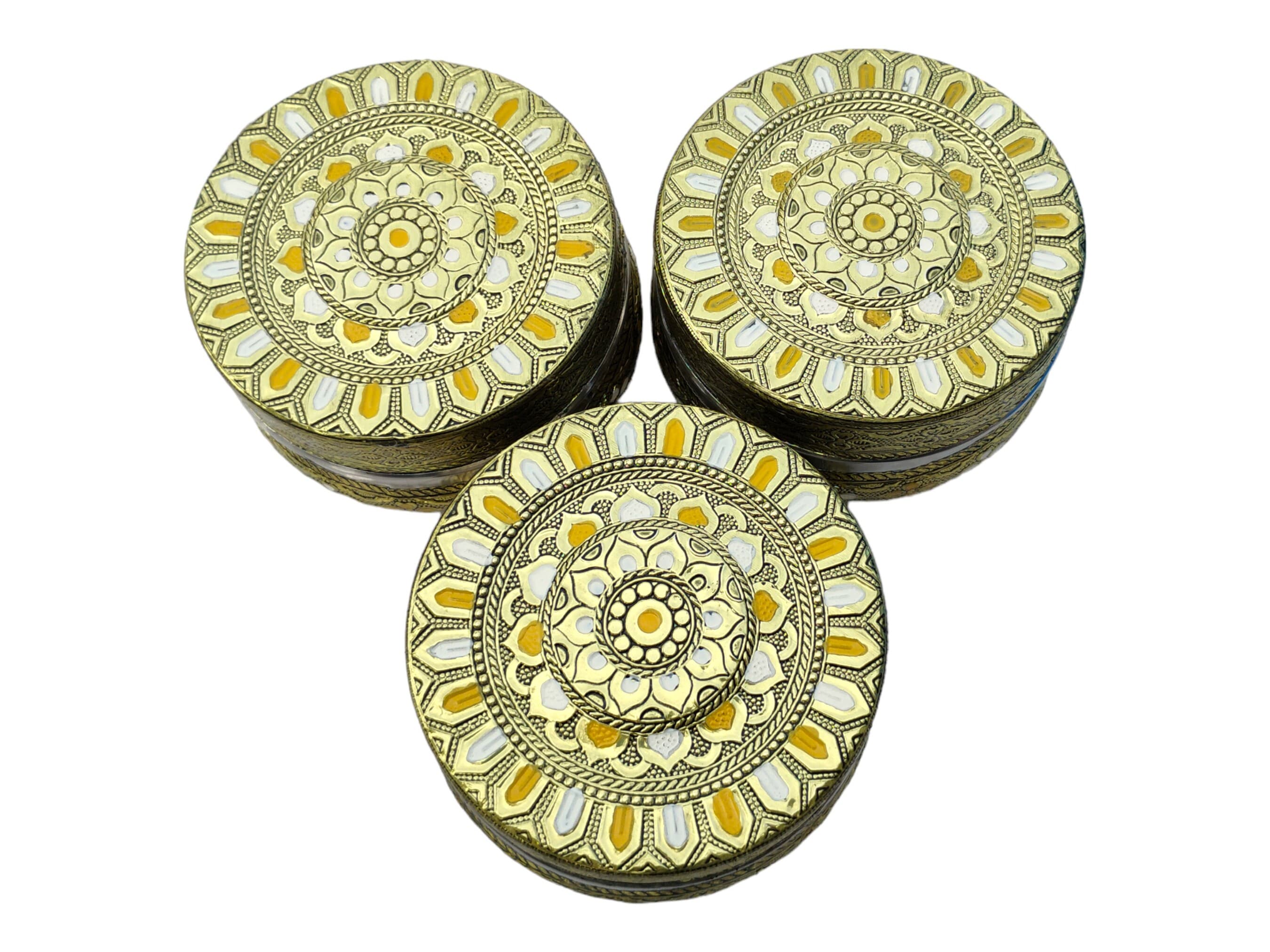 Handcrafted Meenakari Stainless Steel Dabba Box (Set of 3)