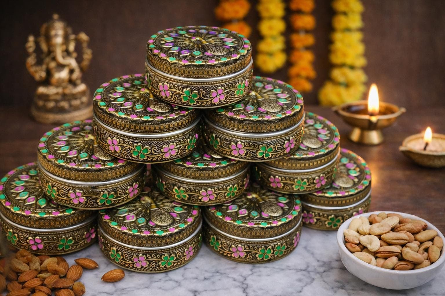 Handcrafted Meenakari Dabba – Oxidized Stainless Steel Decorative Box - image 5