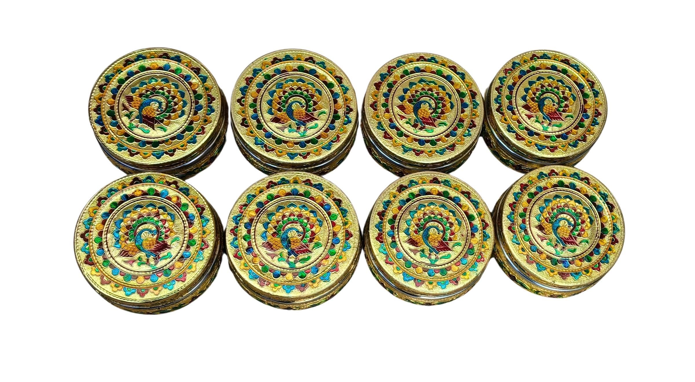 Meenakari Peacock Steel Container: Indian Gift Box, Dry Fruit Storage - image 3