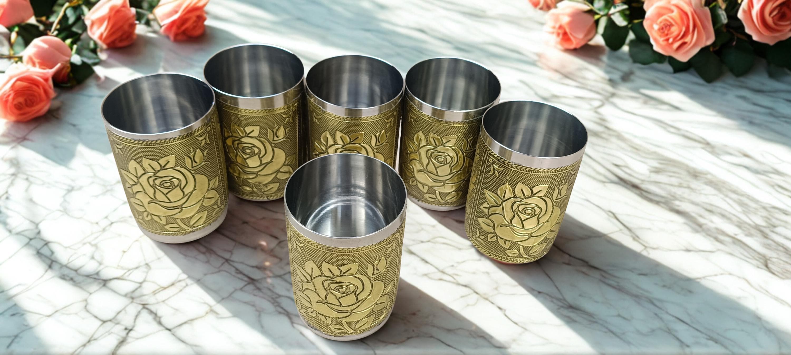Oxidized Steel Tray and Glass Set | Meenakari Serving Drinkware - image 4