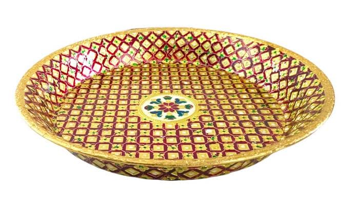 Handmade Meenakari Steel Parat: Traditional Indian Dough Kneading Plate