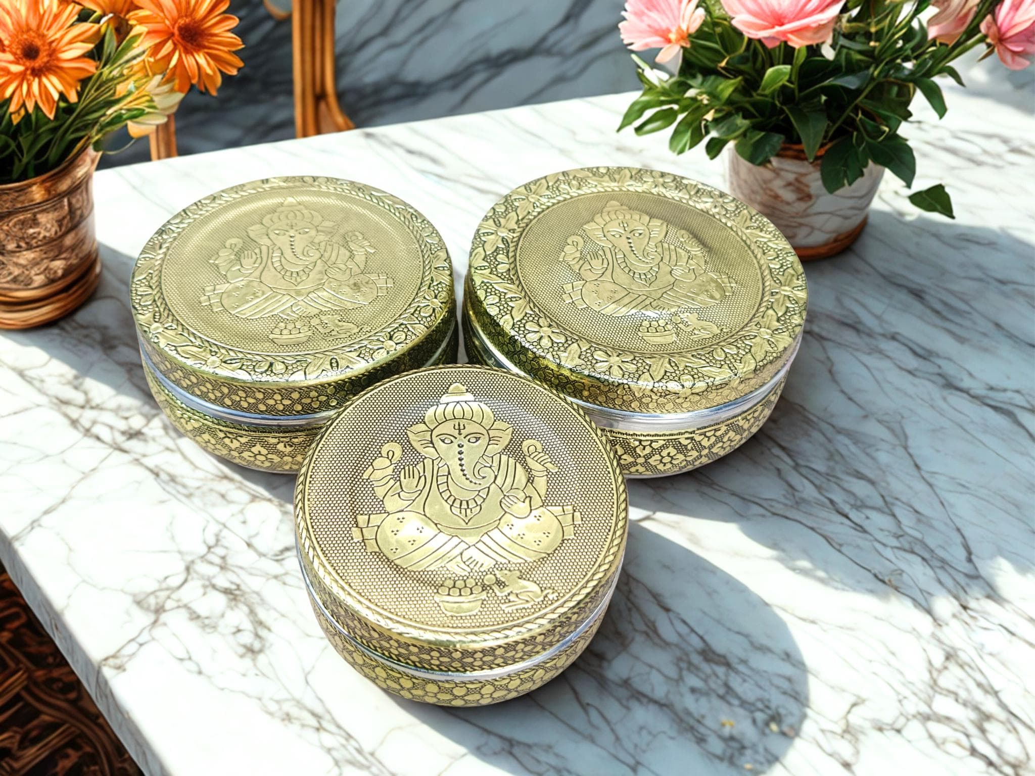 Meenakari Peacock Design Steel Containers, Indian Art, Set of 3 - image 2