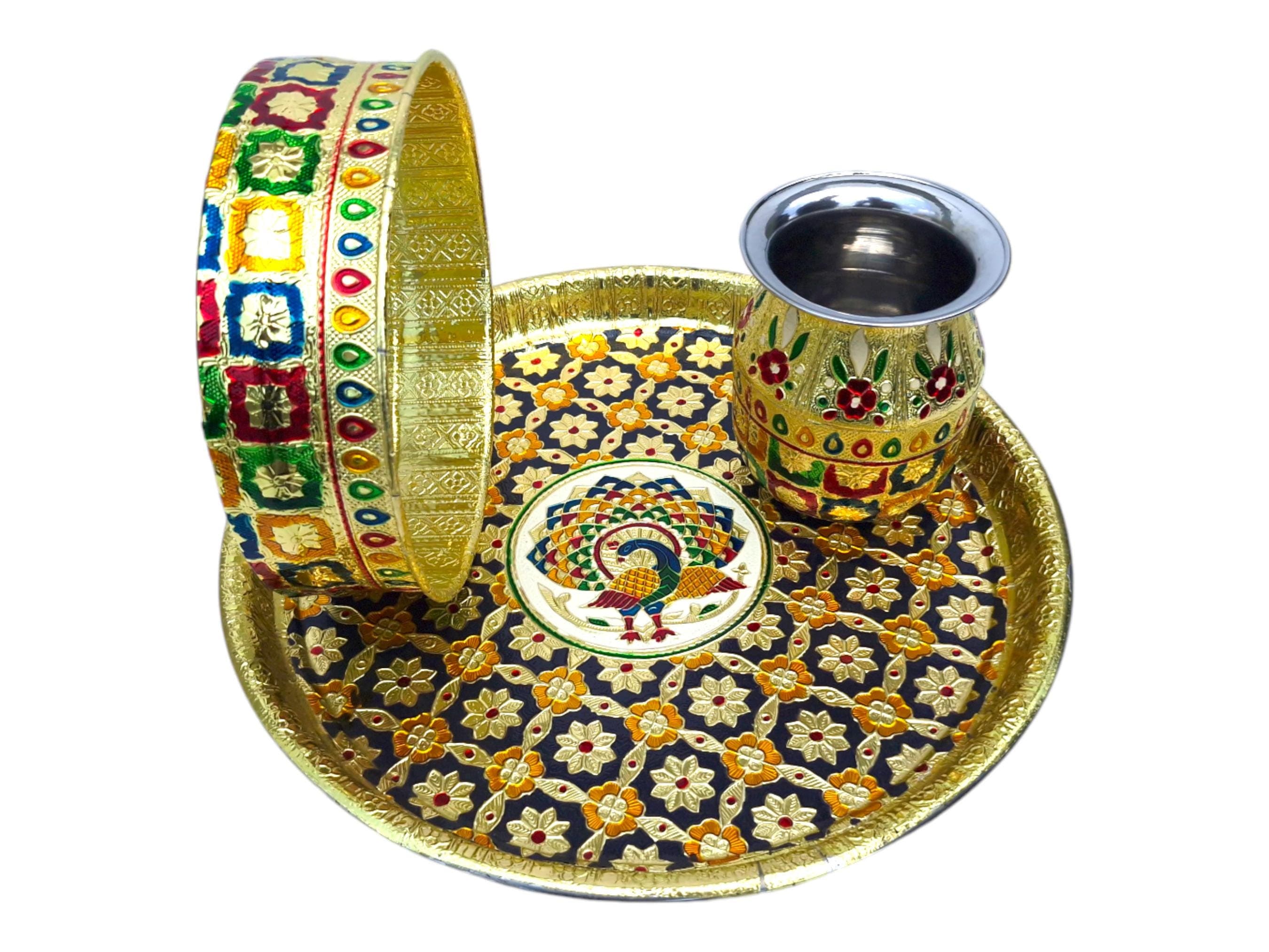 Handcrafted Meenakari Pooja Thali Set – Karwa Chauth Gift - image 4