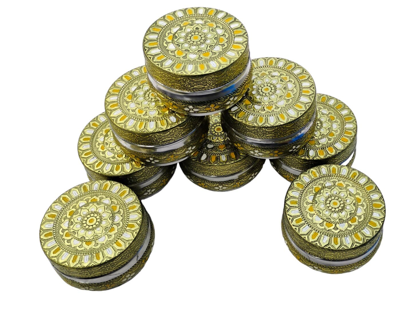 Handcrafted Meenakari Stainless Steel Dabba Containers, Decorative Oxidized Storage Box (8 Pcs) - image 5