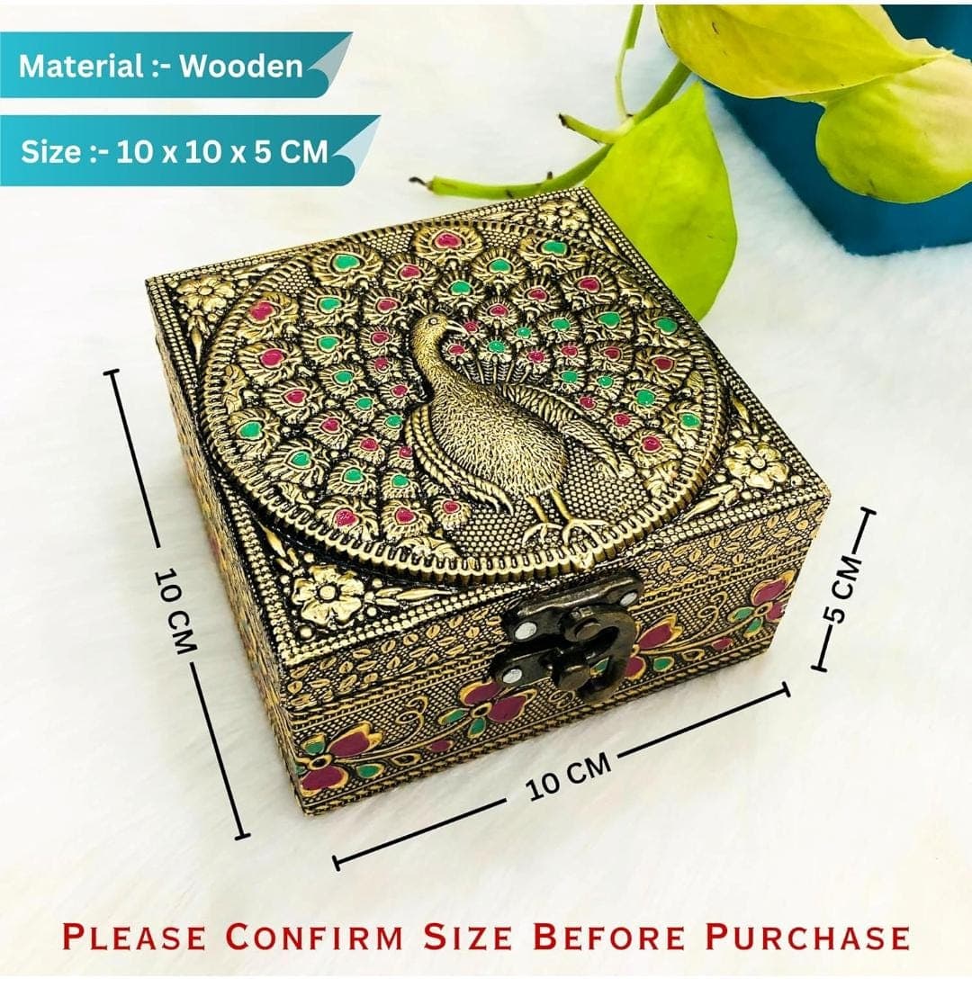 Peacock Embossed Wooden Jewelry Box: Decorative Rajwadi Red Velvet Trinket Storage Box - image 4