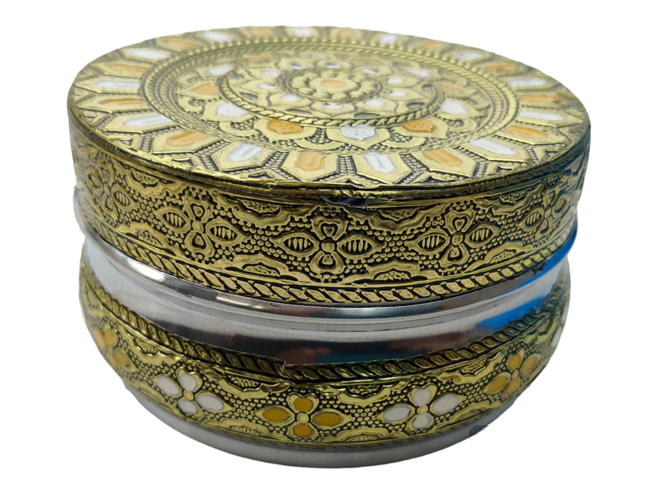 Handcrafted Meenakari Stainless Steel Dabba - Oxidized Dryfruit Storage Box - image 3
