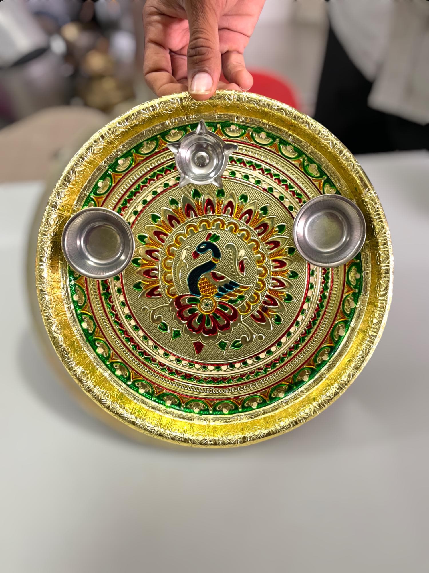 Meenakari Pooja Thali Set: Indian Temple Plate with Diya - image 3