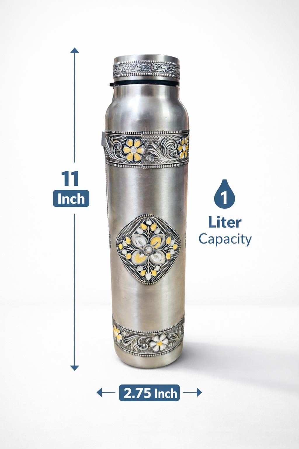 Handcrafted Meenakari Stainless Steel Water Bottle | Oxidized Finish, 1000ml - image 5