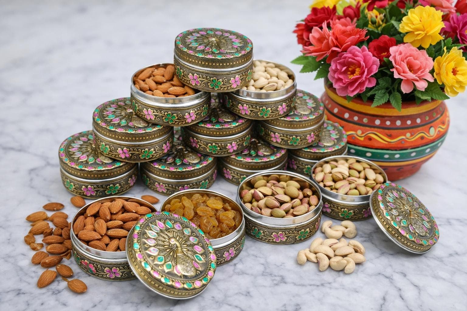 Handcrafted Meenakari Dabba – Oxidized Stainless Steel Decorative Box - image 4