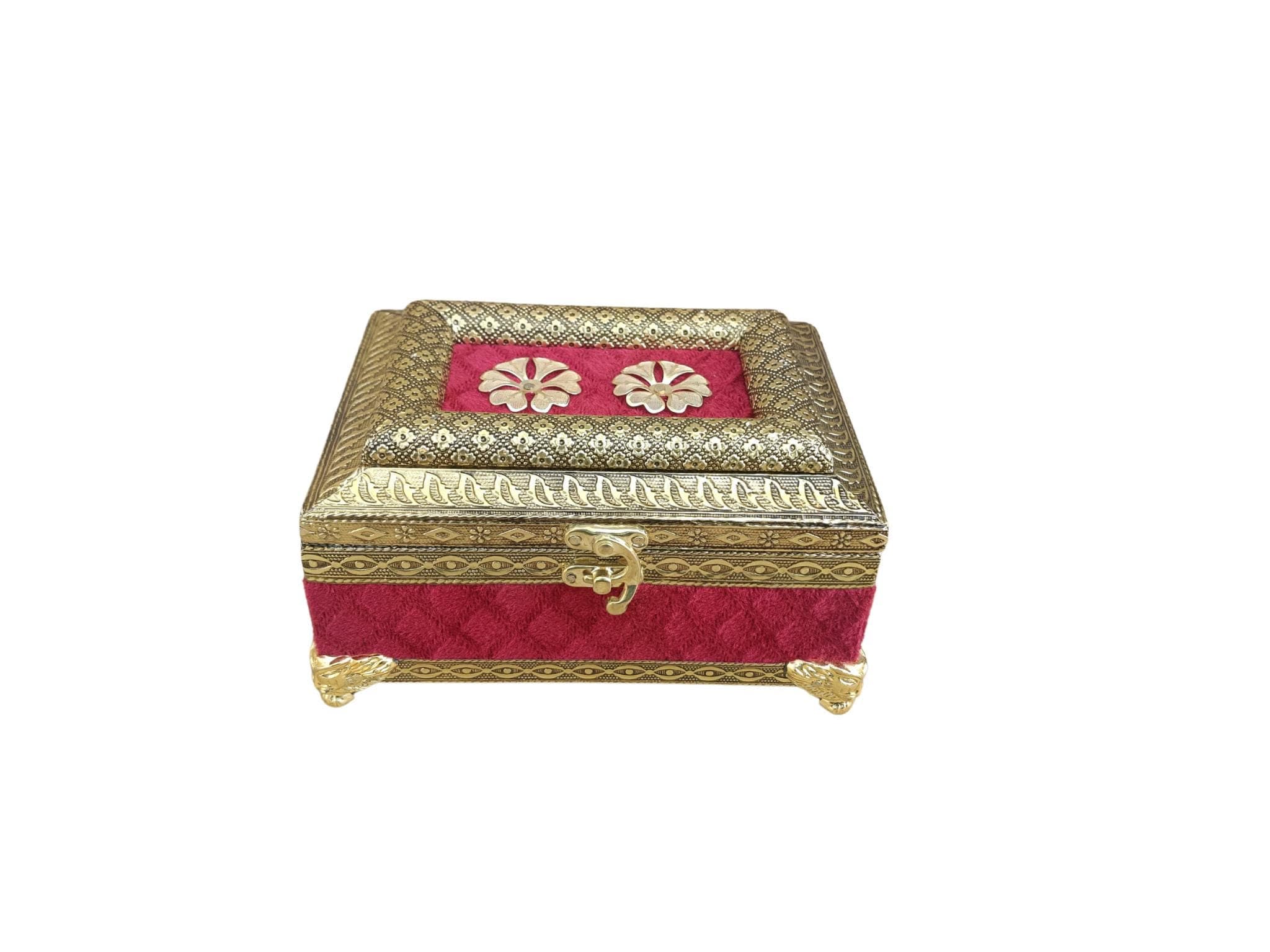 Handmade Red Velvet Meenakari Dry Fruit Box with Glass Jars: Diwali Gift