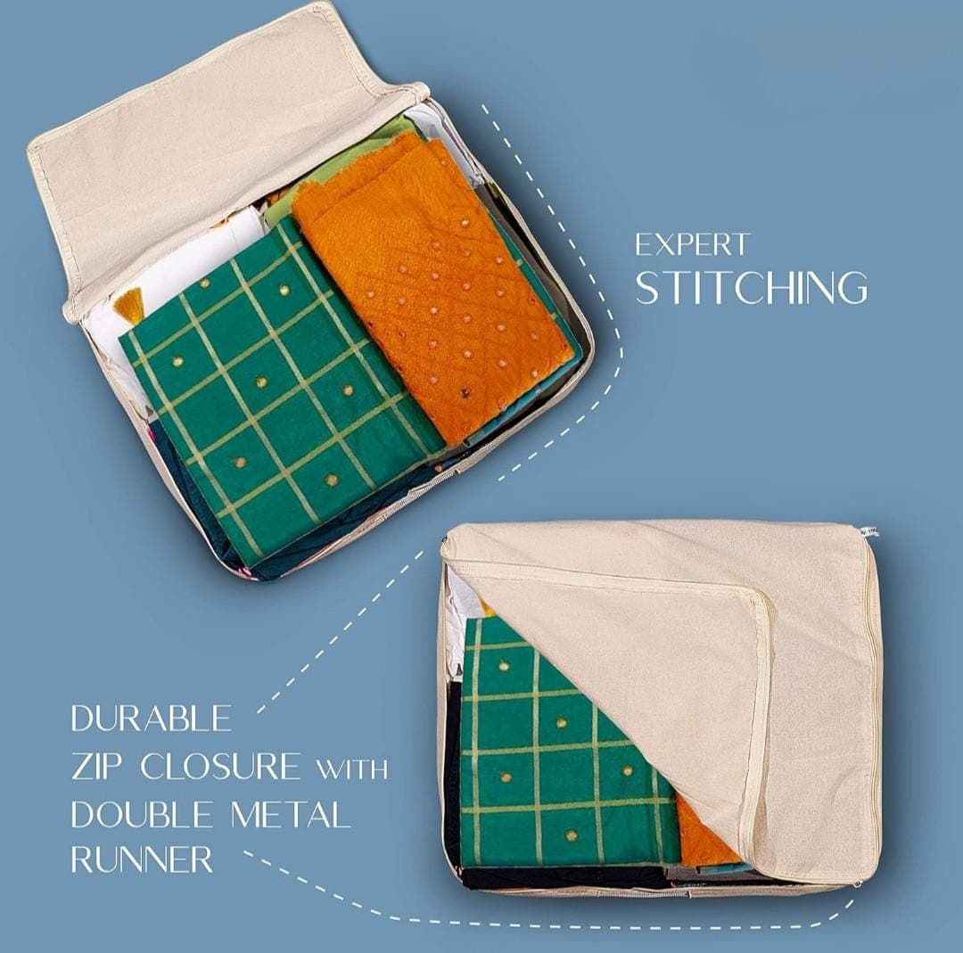 Handmade Cotton Clothes Storage Box with Zip (18x16x4.5 Inch) - image 5
