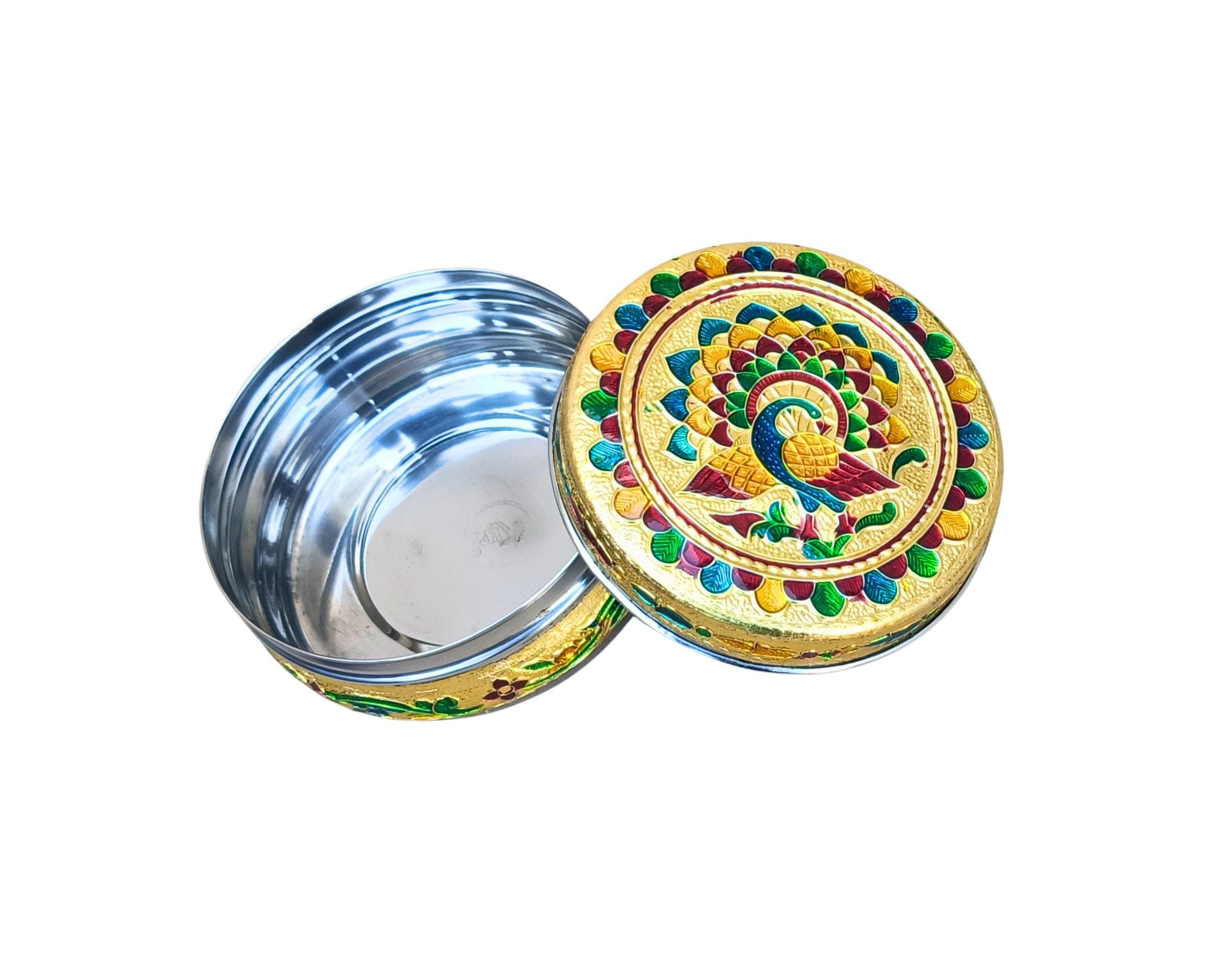 Handcrafted Meenakari Steel Storage Box – Peacock Design, Indian Wedding Gift - image 5
