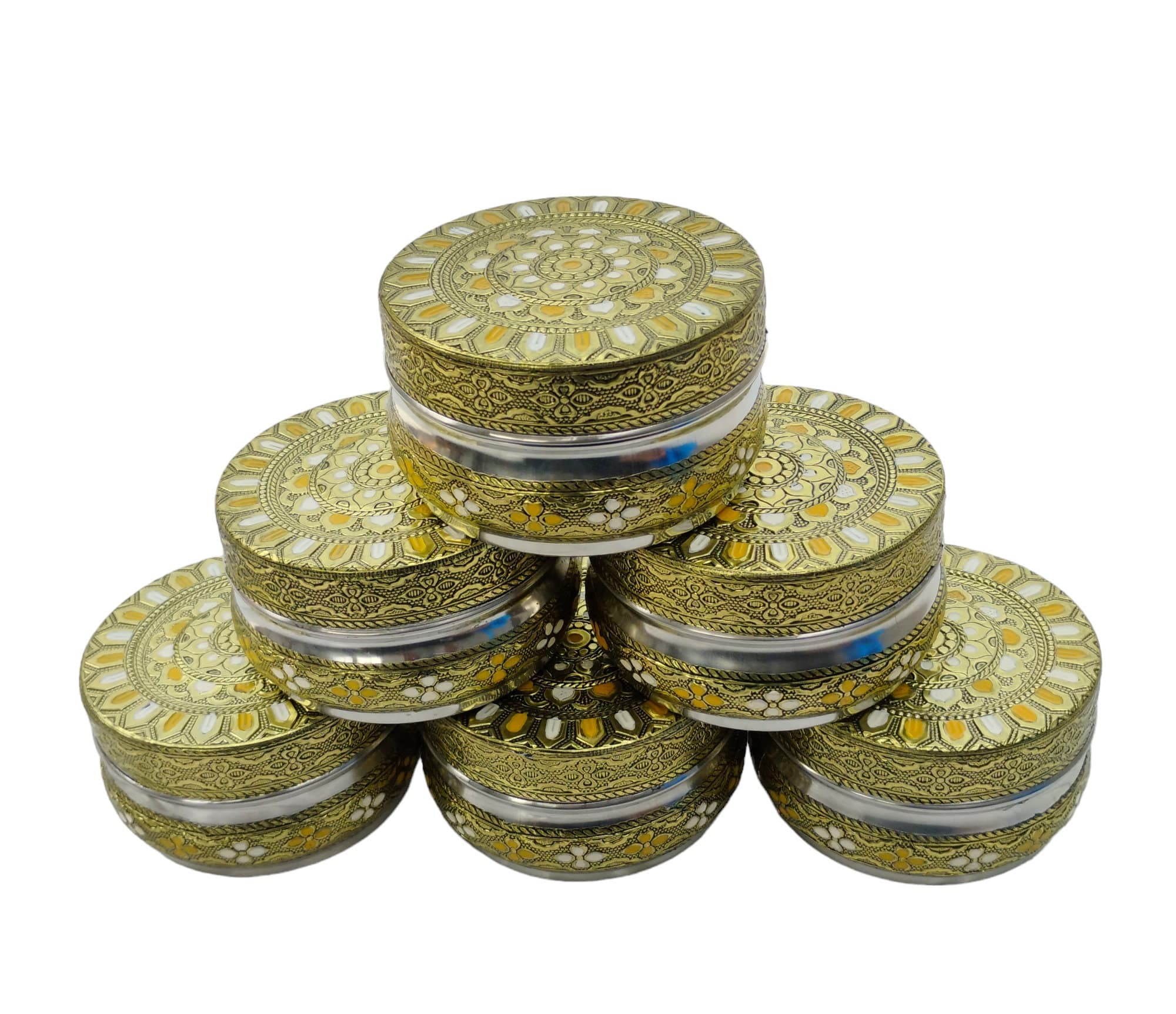Handcrafted Meenakari Stainless Steel Dabba Box, Oxidized Dryfruit Storage (6 Pcs) - image 3
