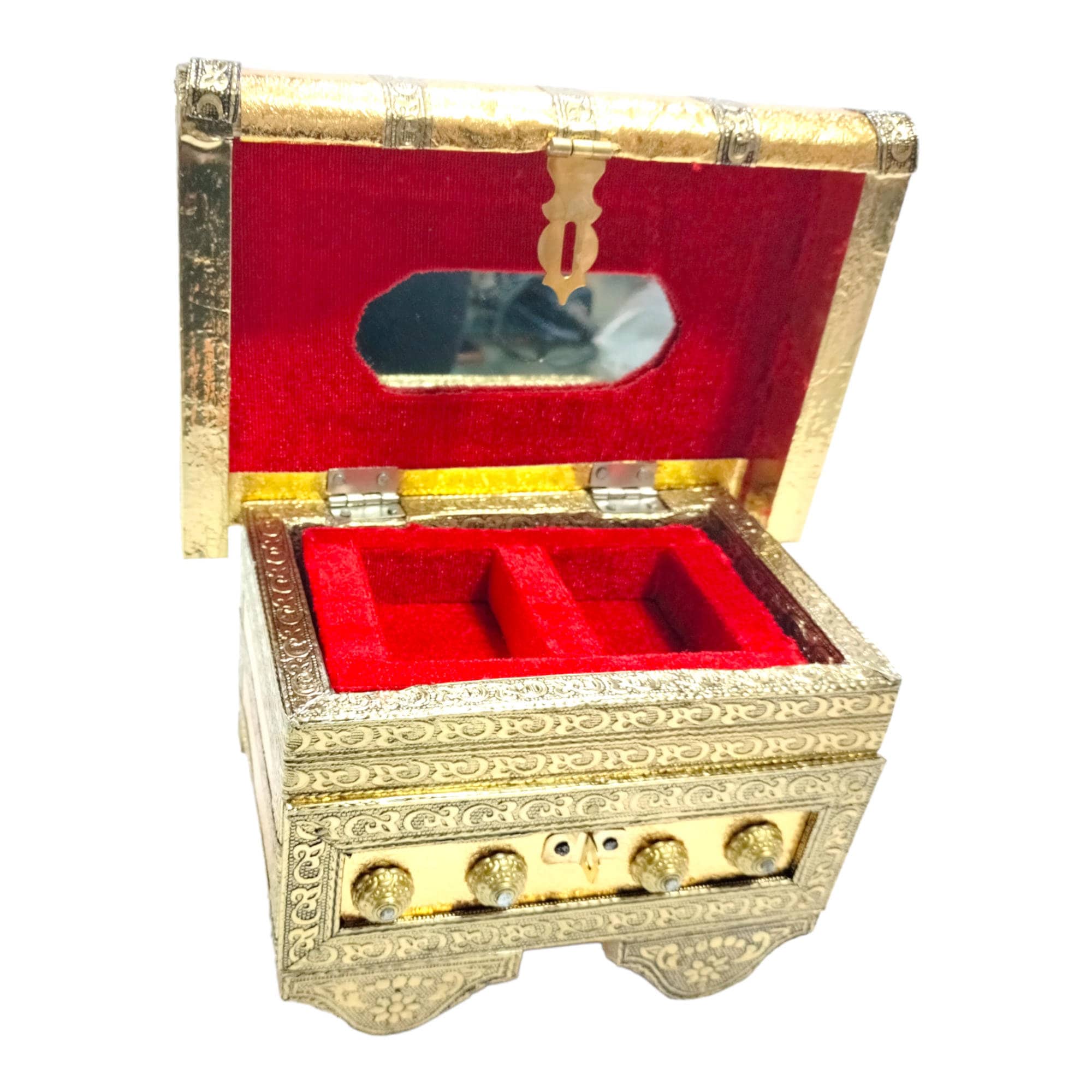 The box is equipped with multiple compartments and a velvet-lined interior that protects your jewelry from scratches, tangles, and damage. Its secure locking mechanism ensures that your treasures are kept safe and secure at all times.