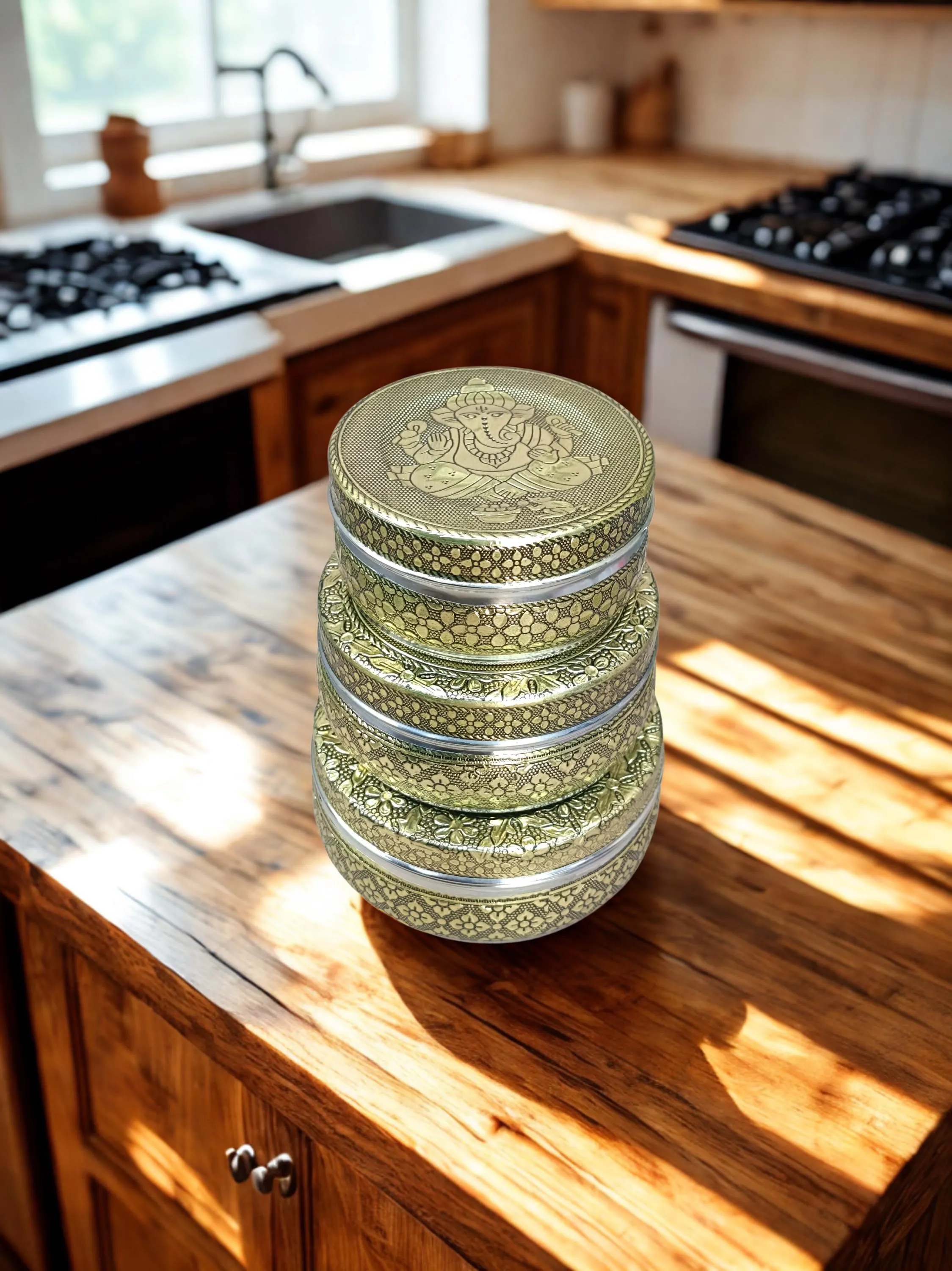 Meenakari Peacock Design Steel Containers, Indian Art, Set of 3 - image 3
