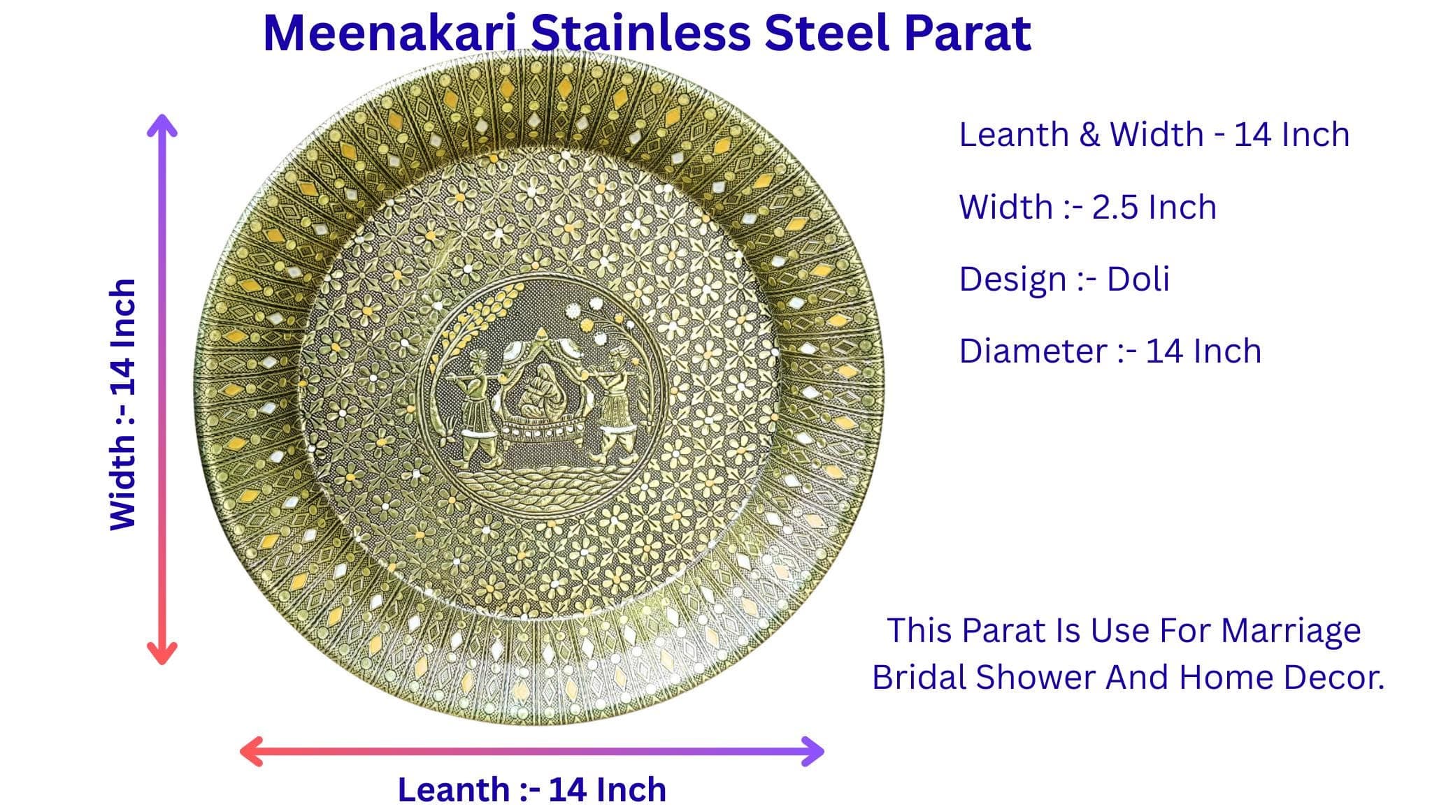 Handmade Meenakari Stainless Steel Thali, Indian Wedding Plate, 14 Inch - image 5