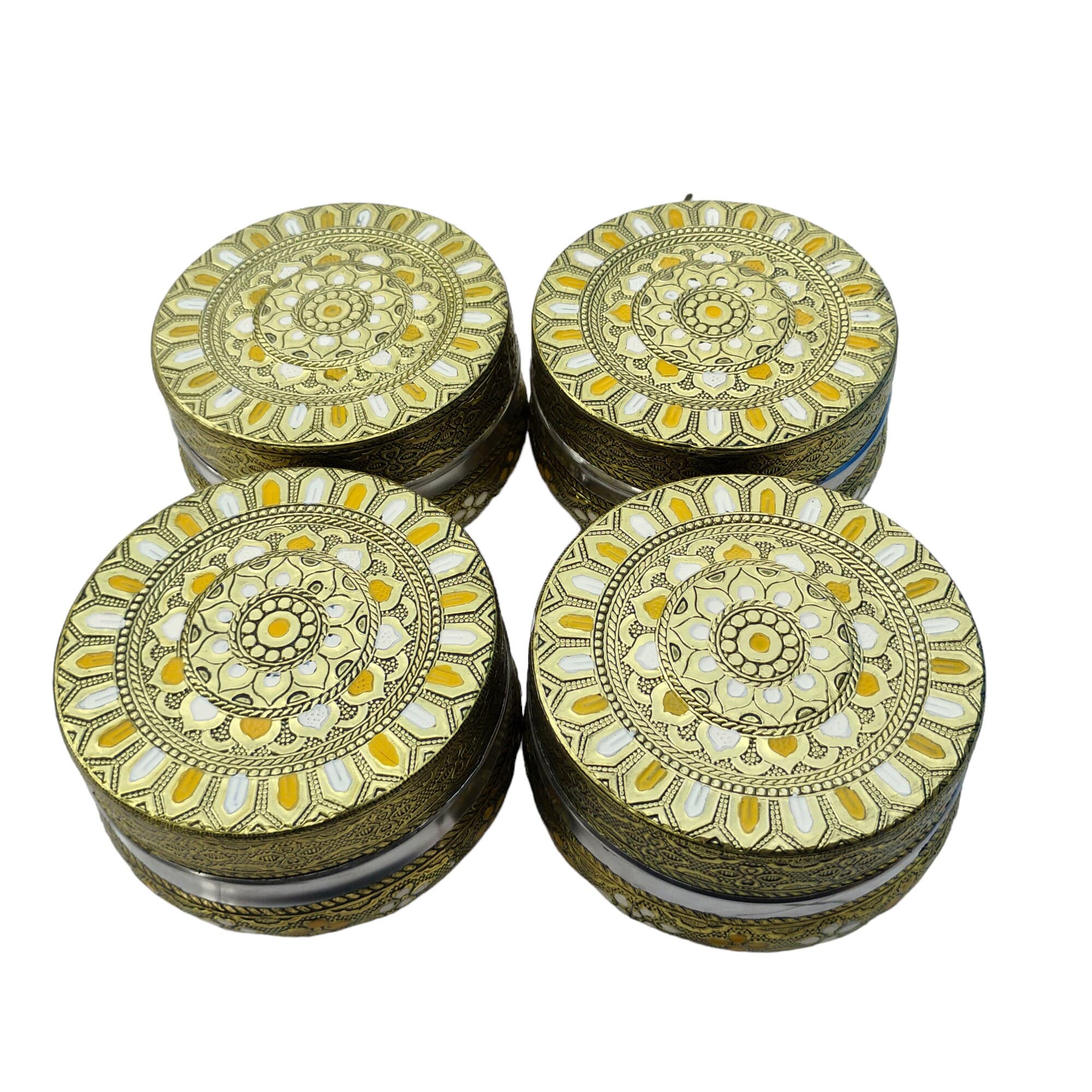 Meenakari Stainless Steel Dabba Containers (Set of 4), Oxidized Decorative Boxes