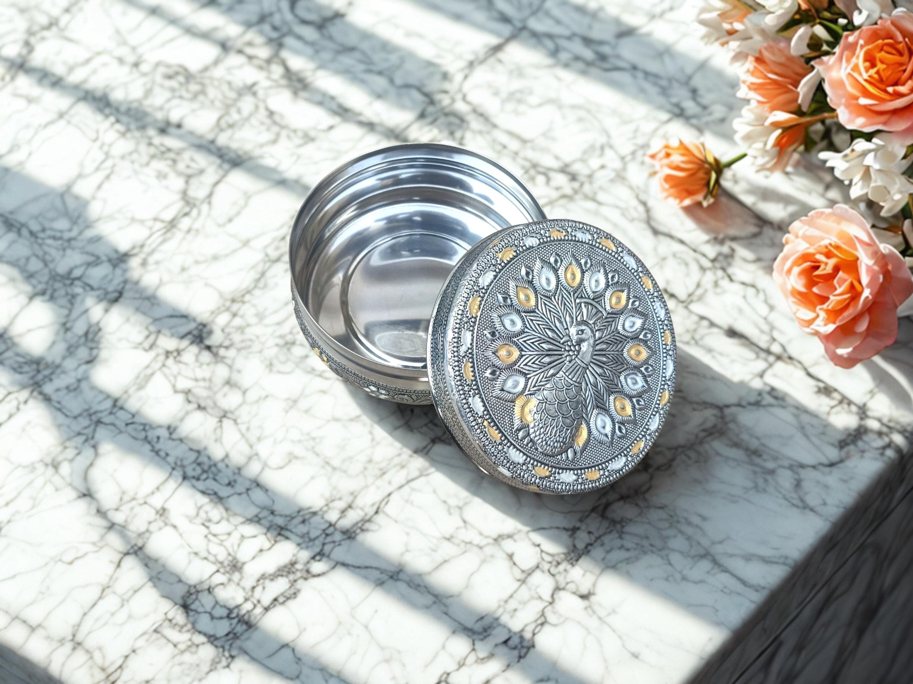 Meenakari Dabba - Handcrafted Oxidized Stainless Steel Storage Container - image 3