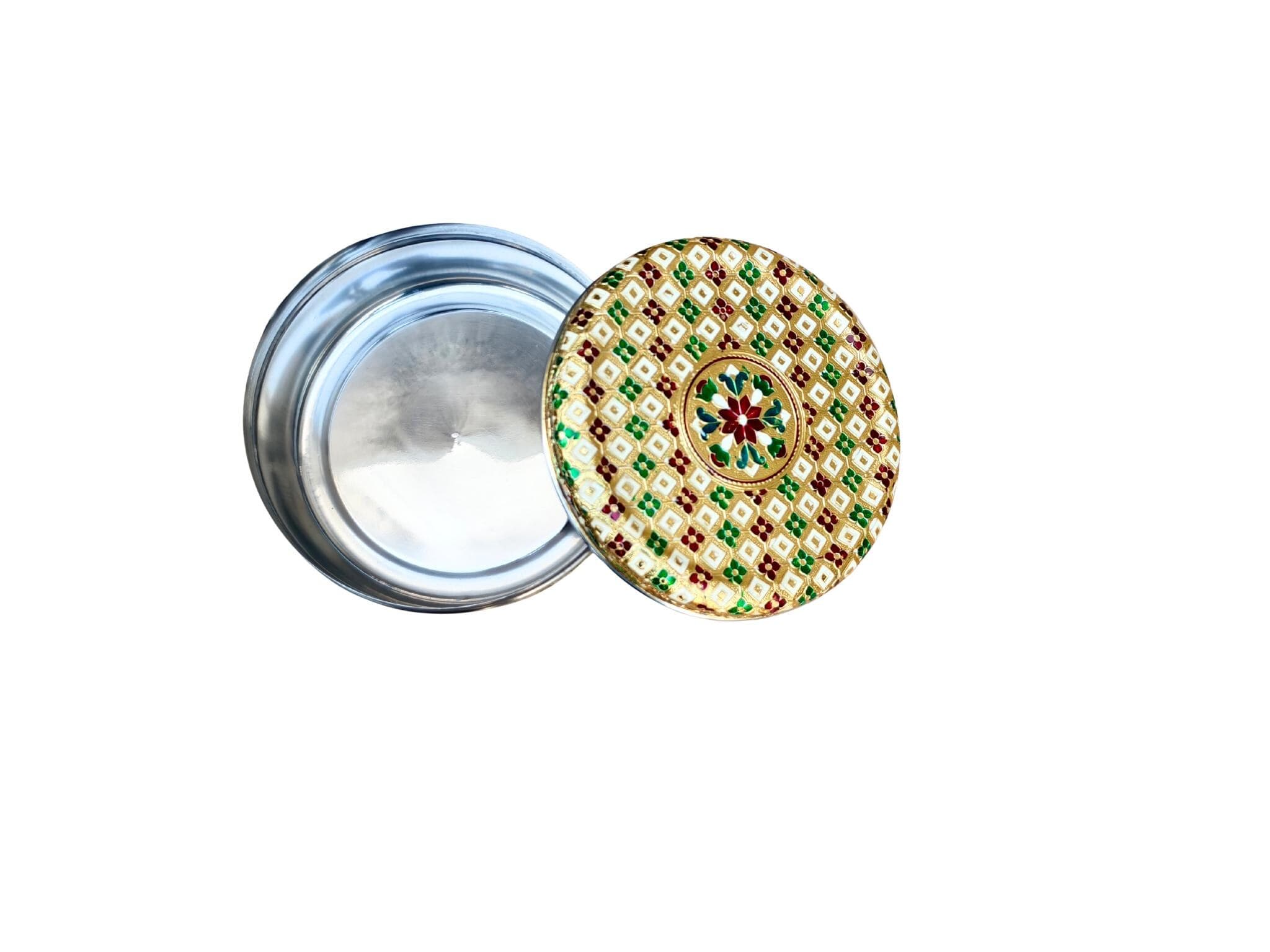 Meenakari Oxidized Flower Design Dabba - Handcrafted Stainless Steel Decorative Storage Box (Big) - image 4