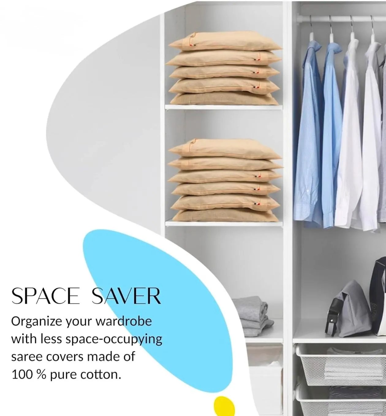 Cotton Saree Storage Bags: Eco-Friendly Garment Organizer With Button Closure (16 X 14 Inch)