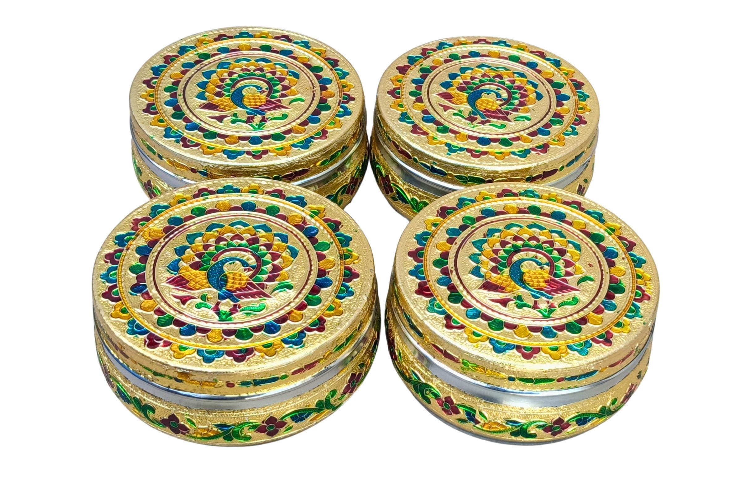 Meenakari Peacock Steel Container: Indian Gift Box, Dry Fruit Storage - image 4