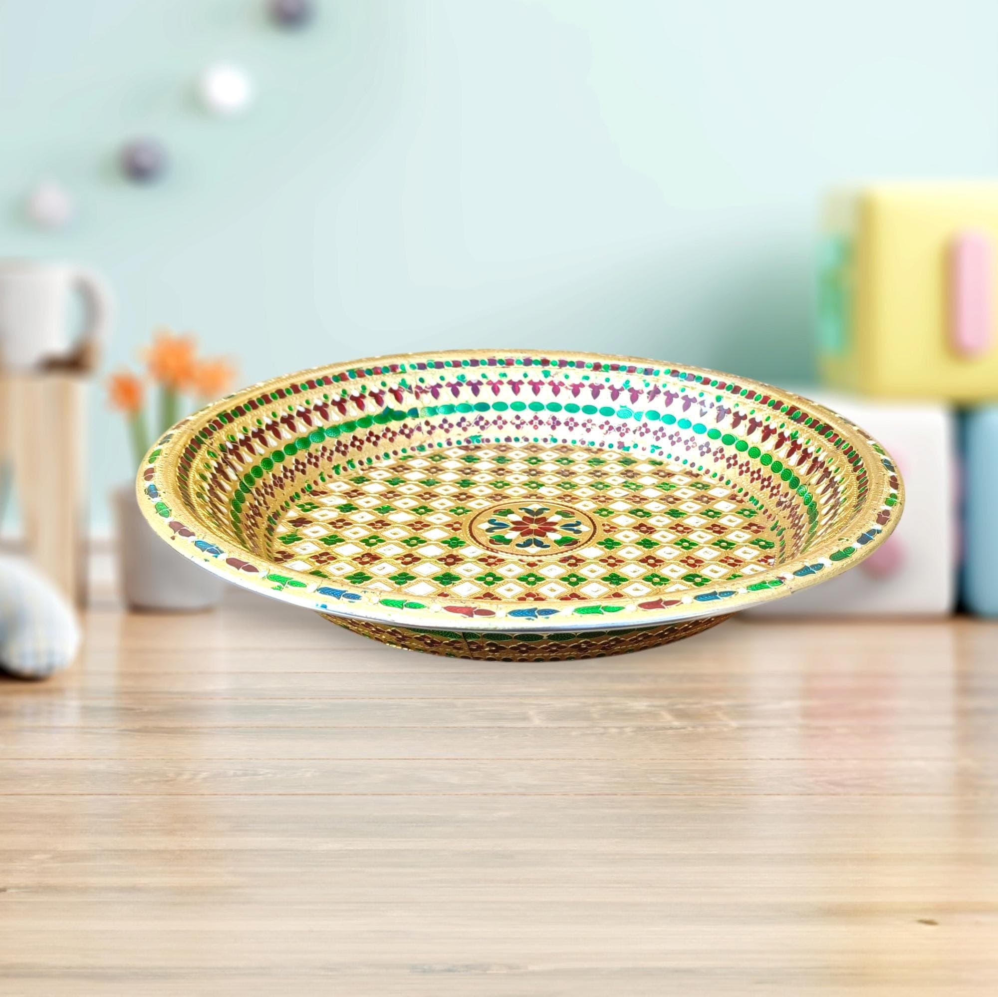 Meenakari Steel Parat: Traditional Indian Dough Kneader Plate, Ethnic Kitchen Decor (16 Inch) - image 3