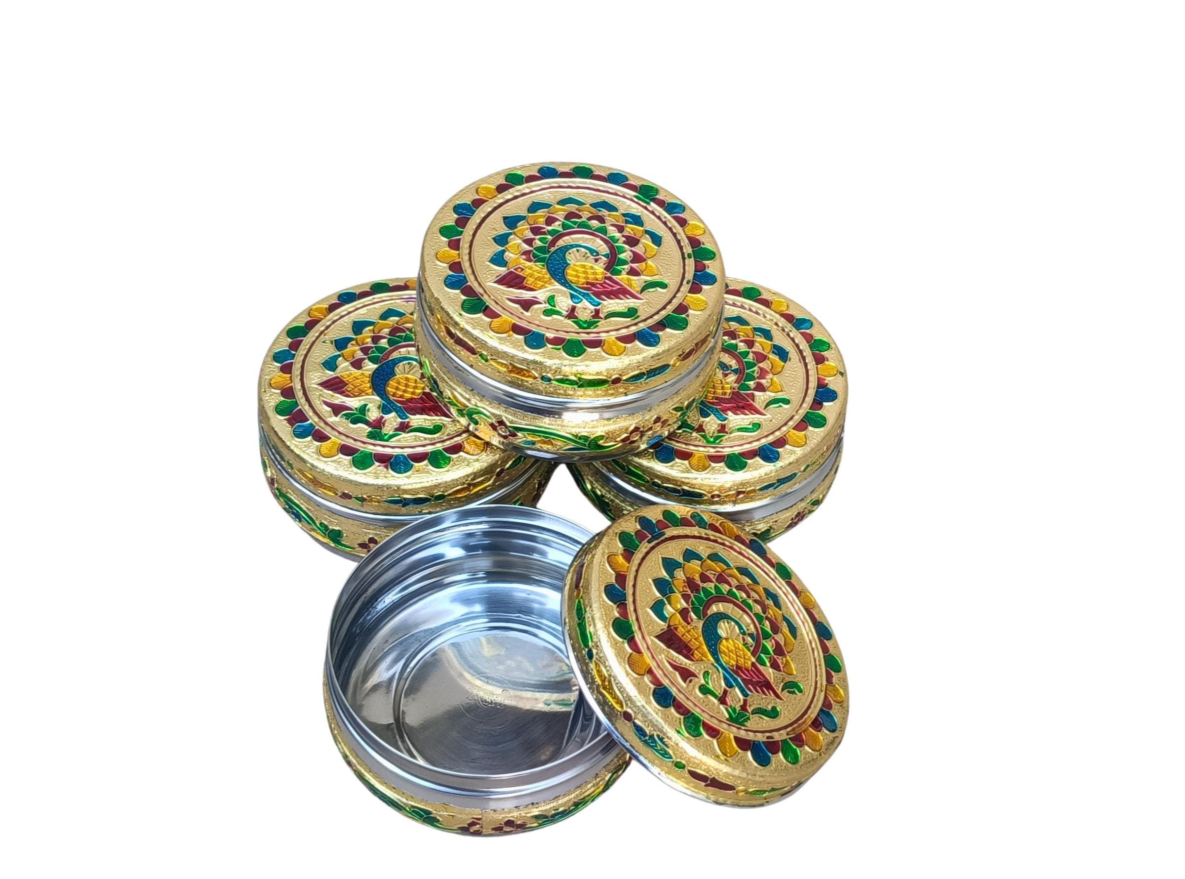Handcrafted Meenakari Steel Storage Box – Peacock Design, Indian Wedding Gift - image 3