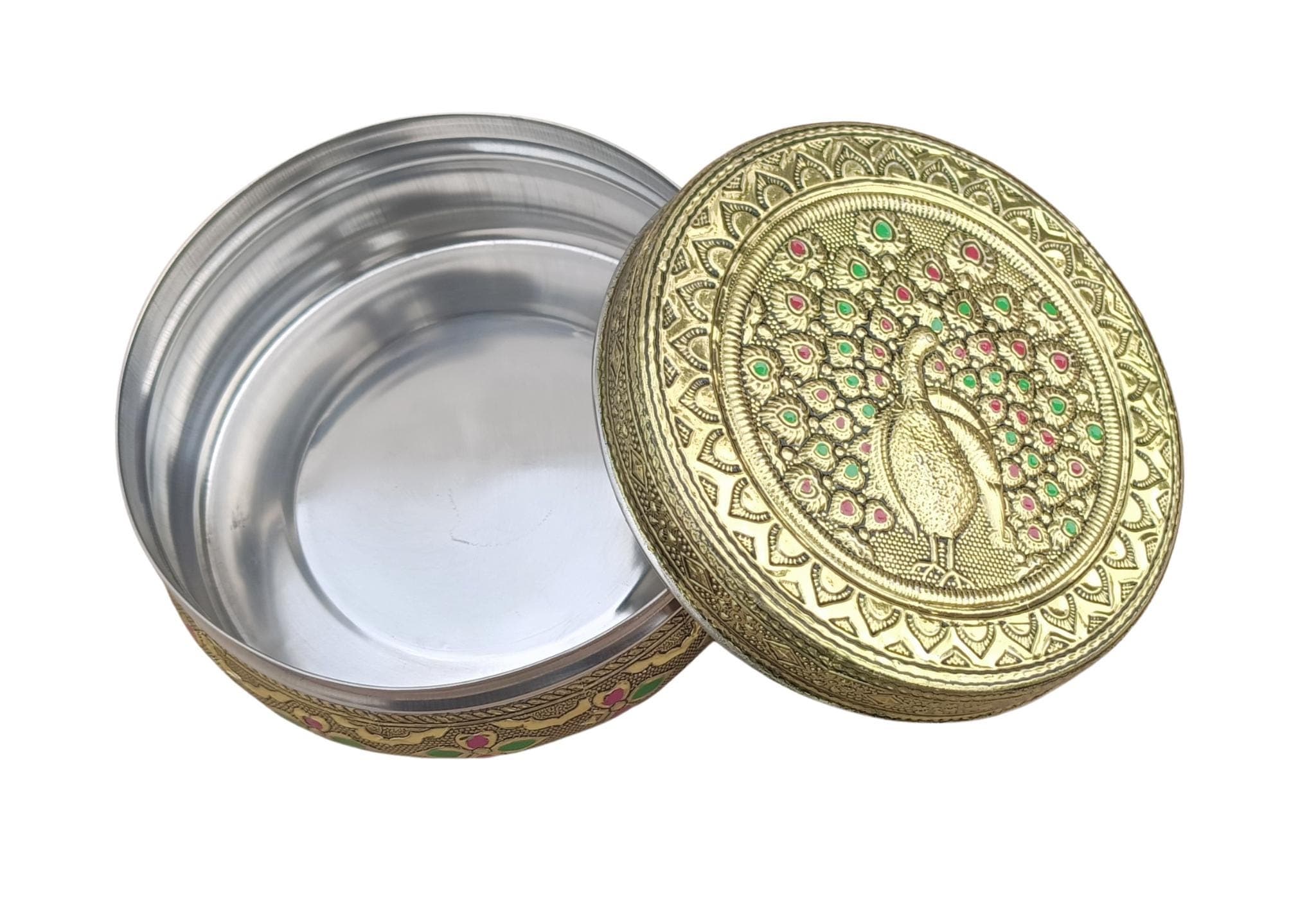 Meenakari Peacock Design Steel Container: Indian Gift Box (500ml) - image 5