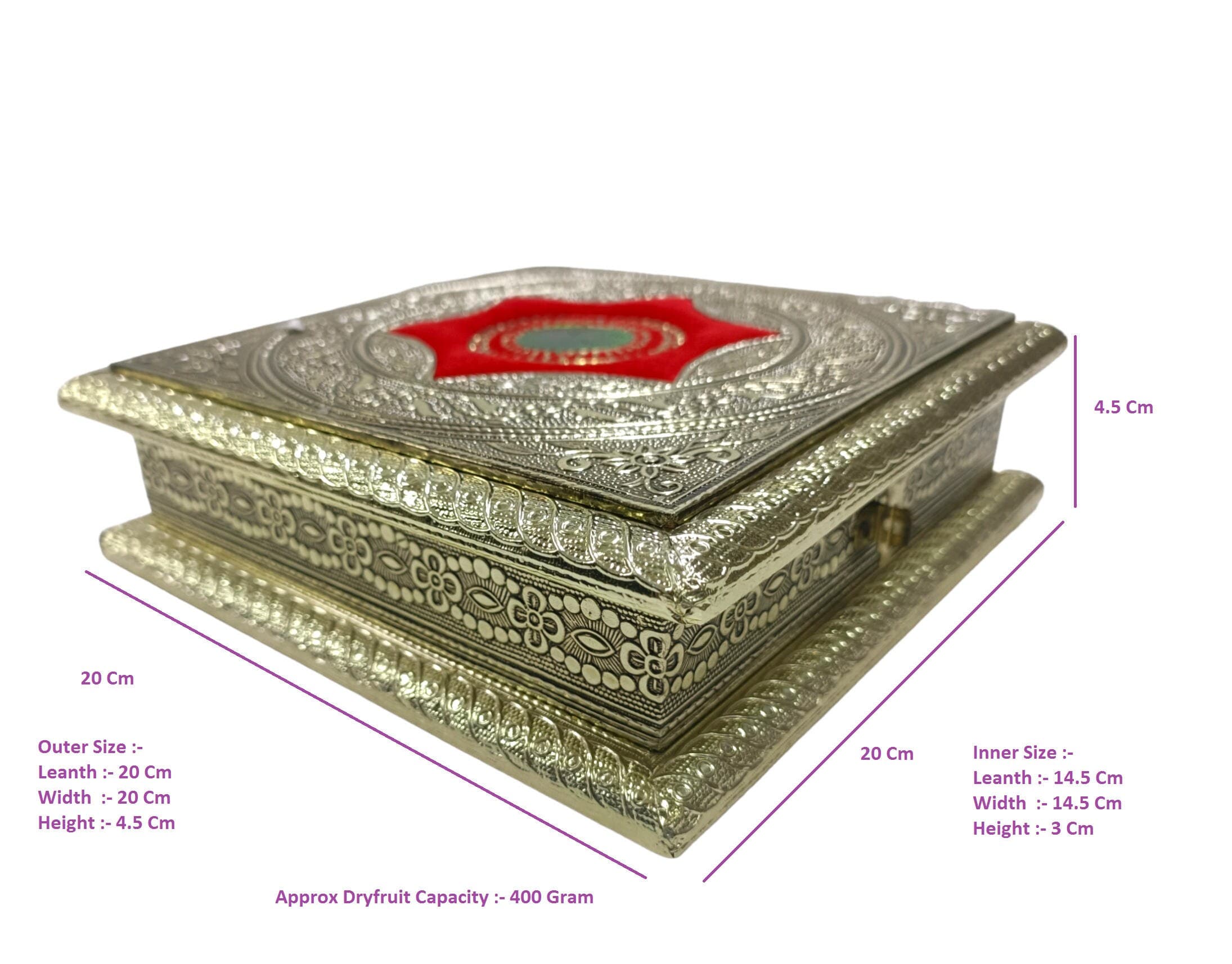 This box is made of wood and covered with traditional design metal foil
Wooden Chocolat,Mukhvas Box
Decorative dry fruit box
Handmade wooden dry fruit box
Festive,Traditional And Wedding Wooden Meenakari Dry Fruit Box
Handcrafted wooden dry fruit box