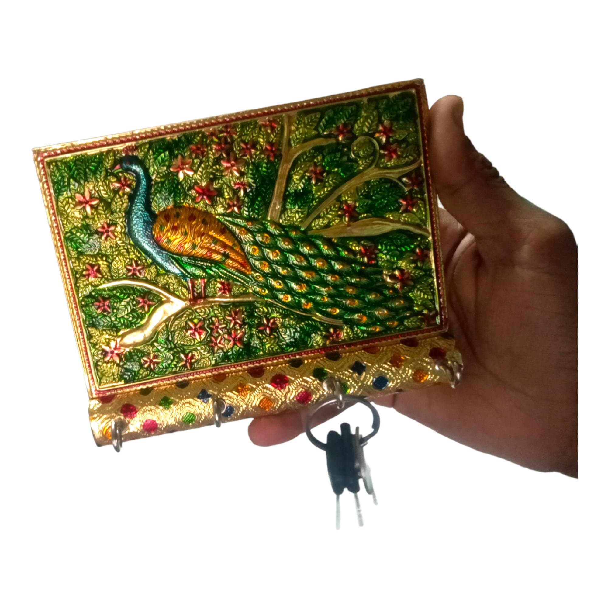 meenakari key hanger, oxidized peacock design, key holder, home decor, handcrafted key hanger, decorative key hanger, peacock key hanger, wall decor, Indian key hanger, gift for home, housewarming gift