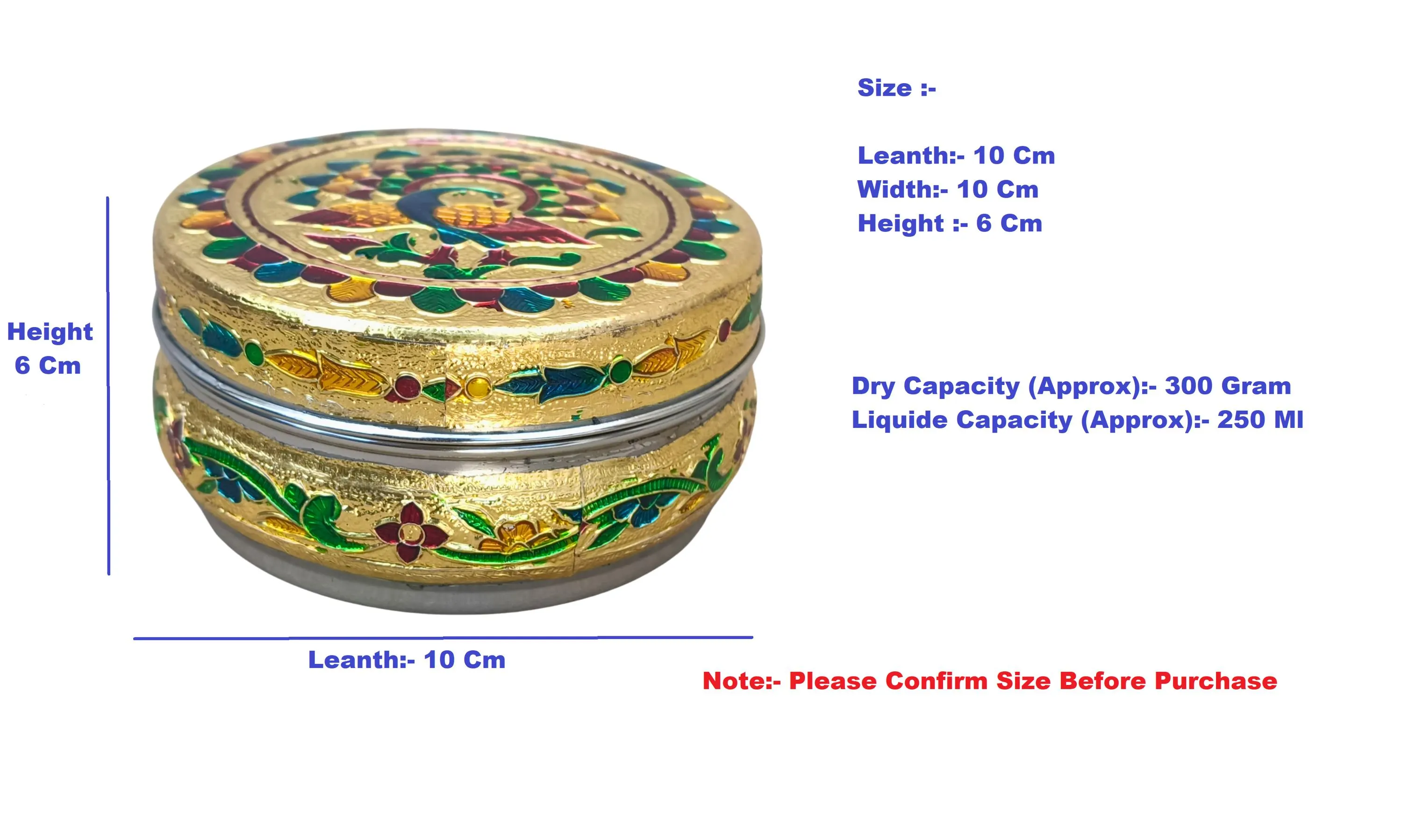 Handcrafted Meenakari Steel Storage Box – Peacock Design, Indian Wedding Gift - image 3