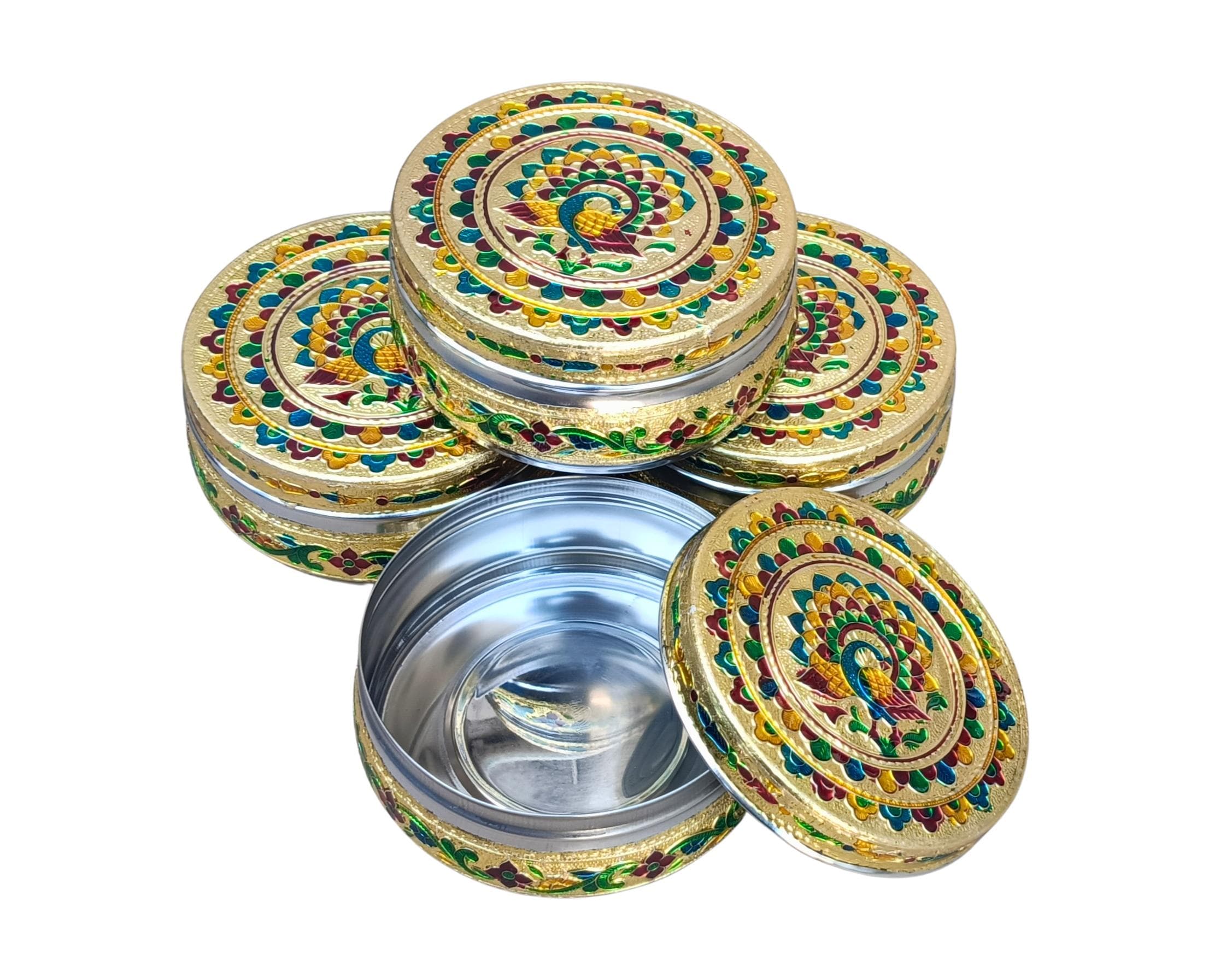 Meenakari Peacock Steel Container: Indian Gift Box, Dry Fruit Storage - image 5