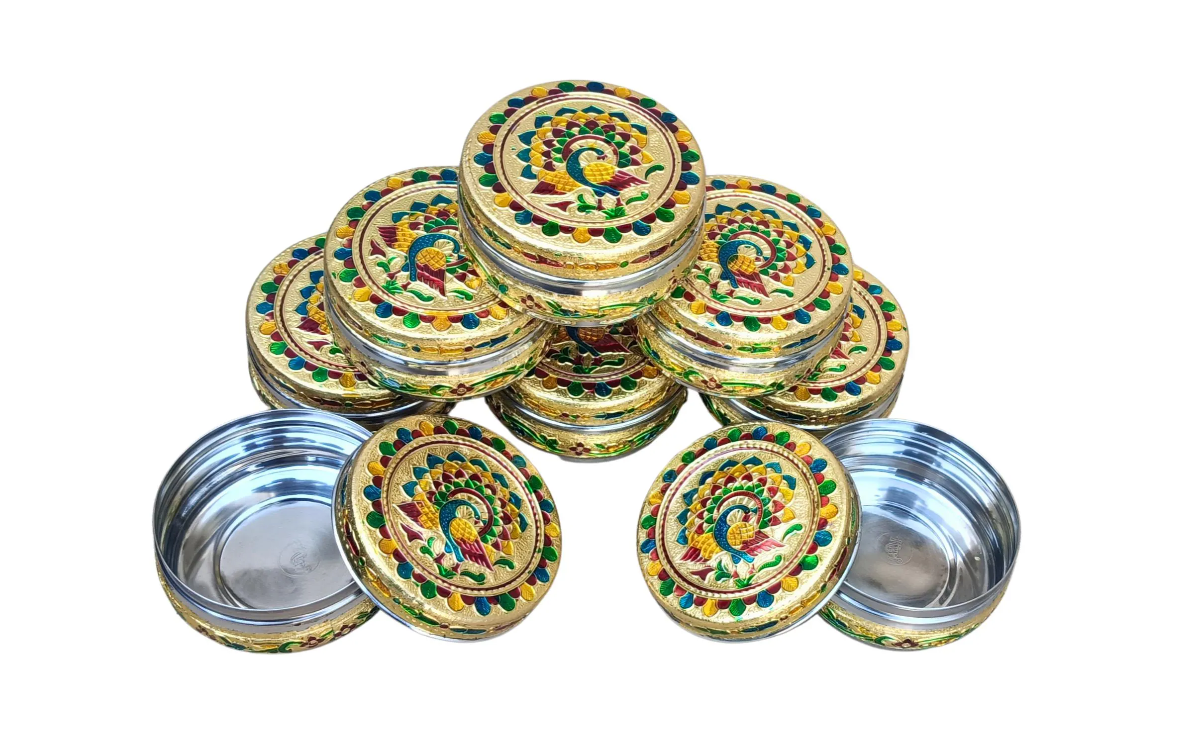 Handcrafted Meenakari Steel Storage Box – Peacock Design, Indian Wedding Gift - image 4