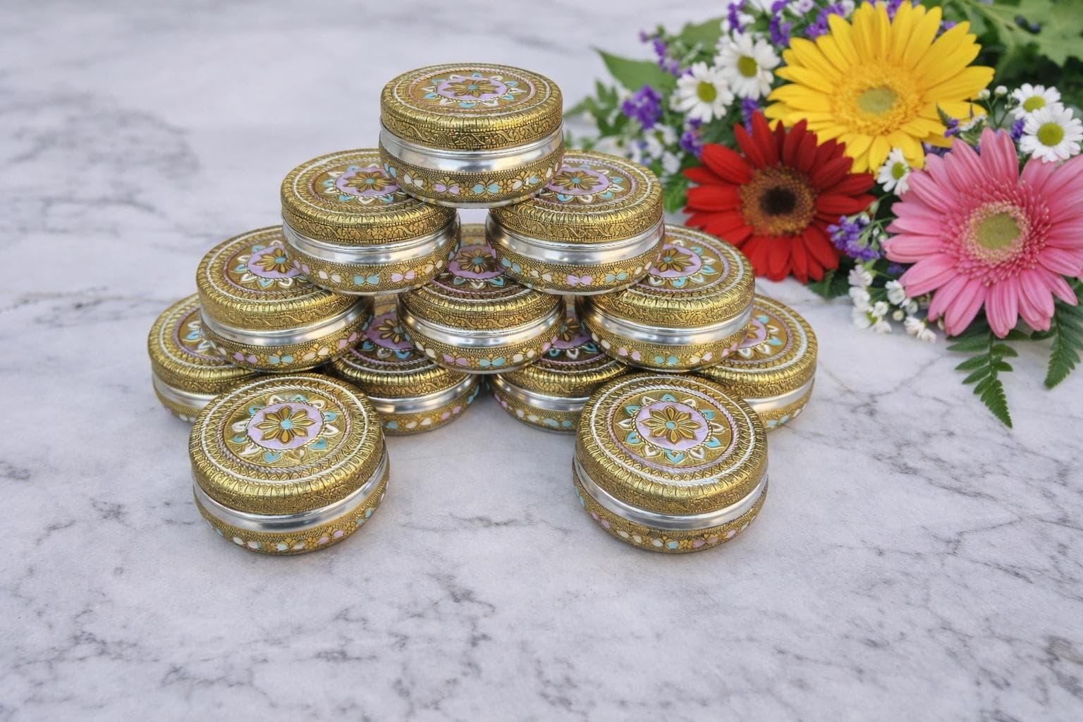 Handcrafted Meenakari Stainless Steel Dabba – Decorative Storage Container, Dryfruit, Chocolate, Gift, Home Decor
