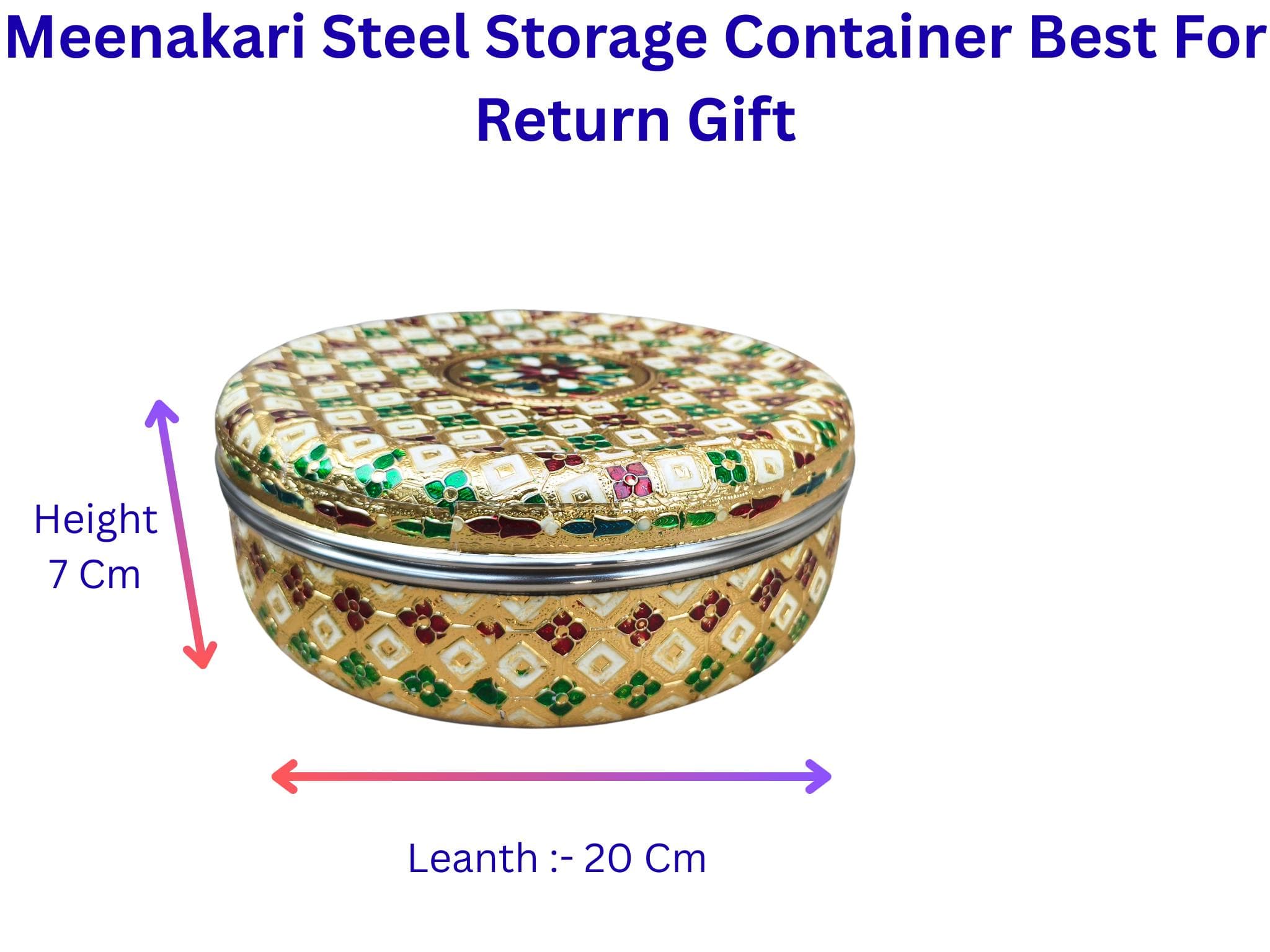 Meenakari Oxidized Flower Design Dabba - Handcrafted Stainless Steel Decorative Storage Box (Big) - image 5