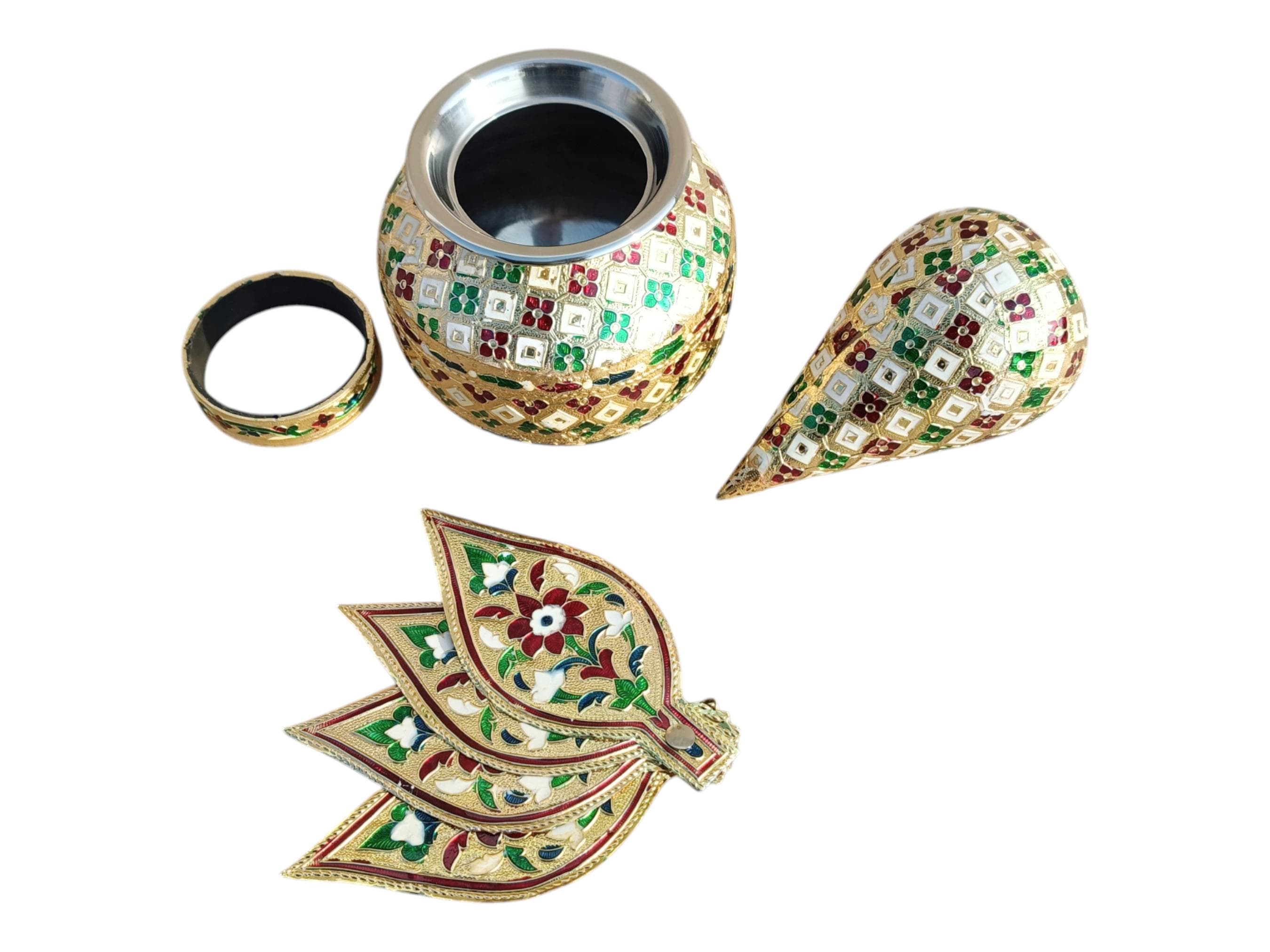 Meenakari Kalash Set: Golden Aluminum Pooja Kalash - Indian Home Decor - image 5