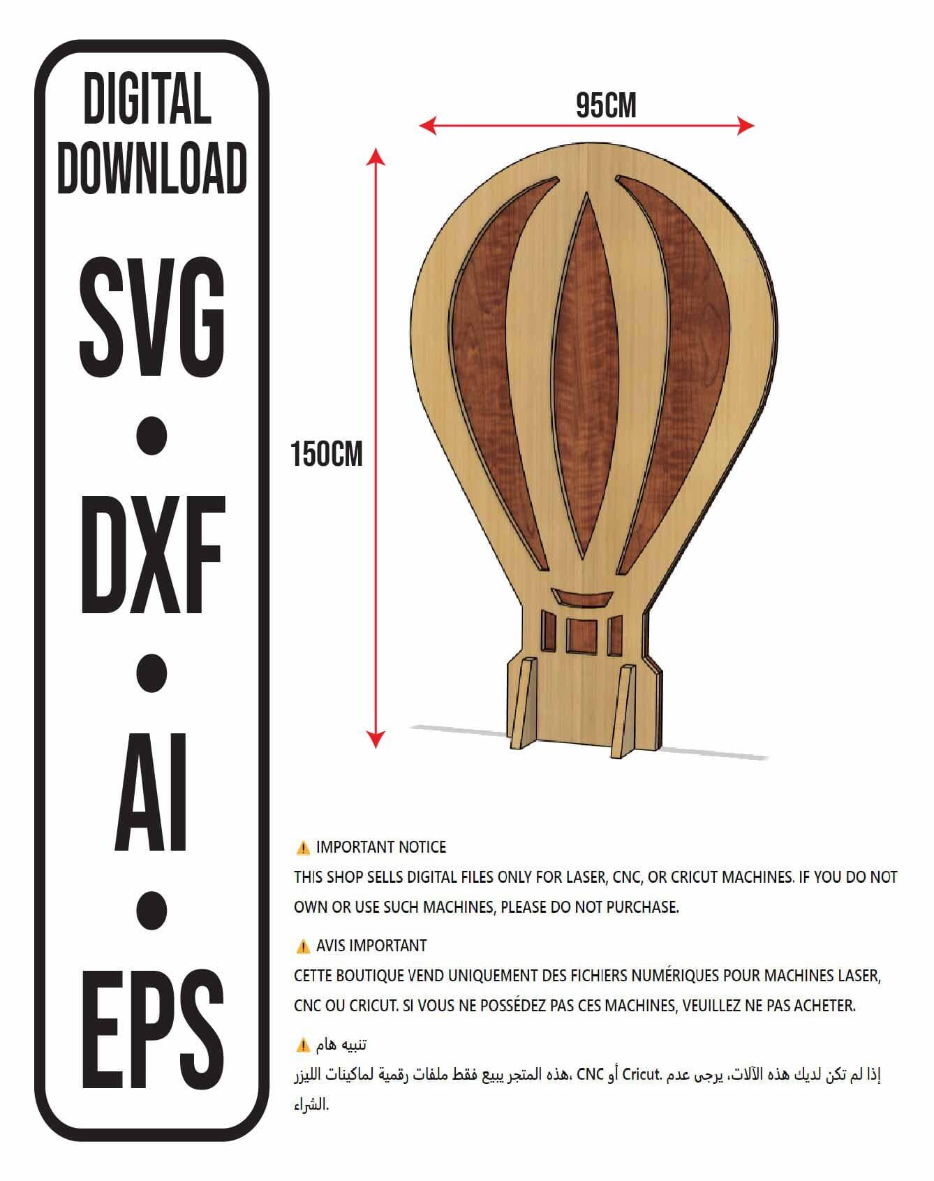 Hot Air Balloon Standee Laser Cut File • svg dxf ai eps digital download