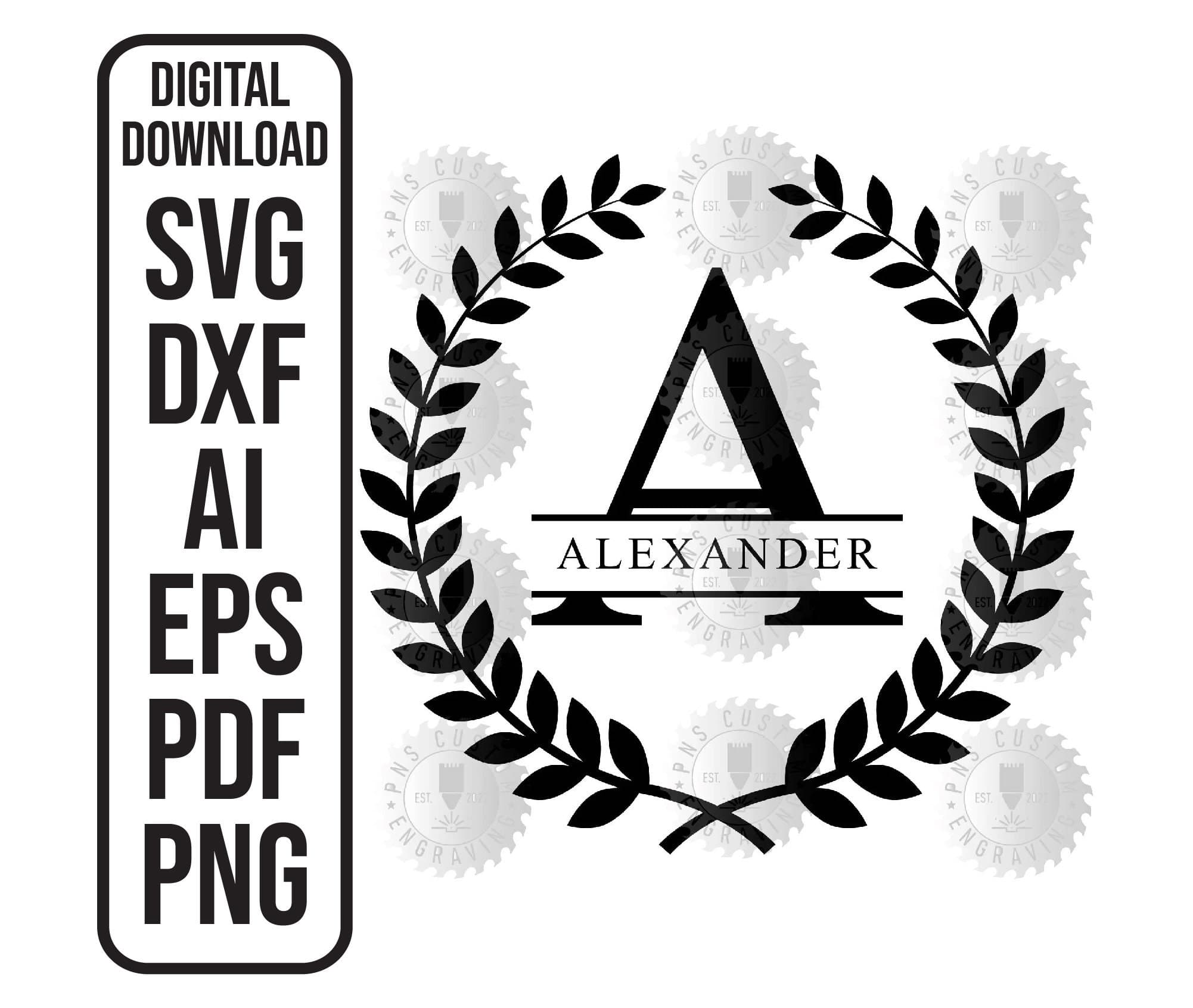Split Monogram Alphabet Letters Wreath (Digital Download - svg, dxf, ai, eps, pdf, png)
