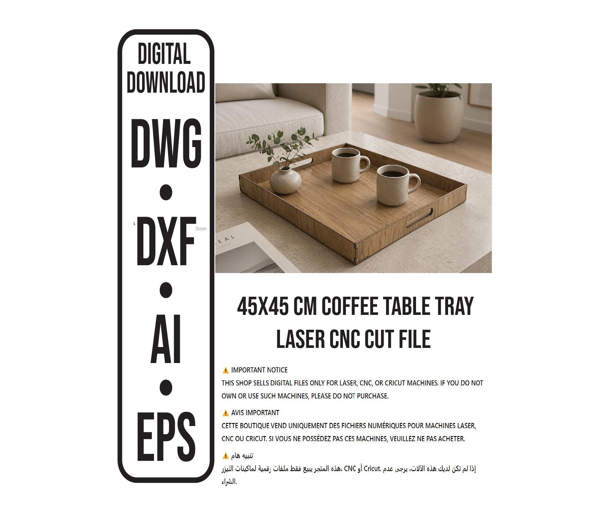 Minimalist Wooden Coffee Table Tray File Svg Dxf Ai Eps