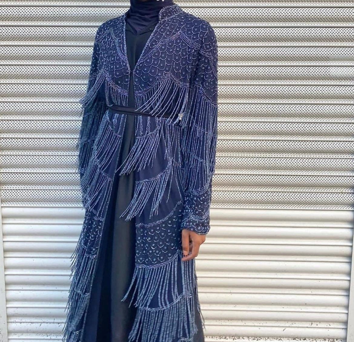 Crystal Beaded Chiffon Abaya, Dubai Kaftan Dress, Embellished Maxi Gown